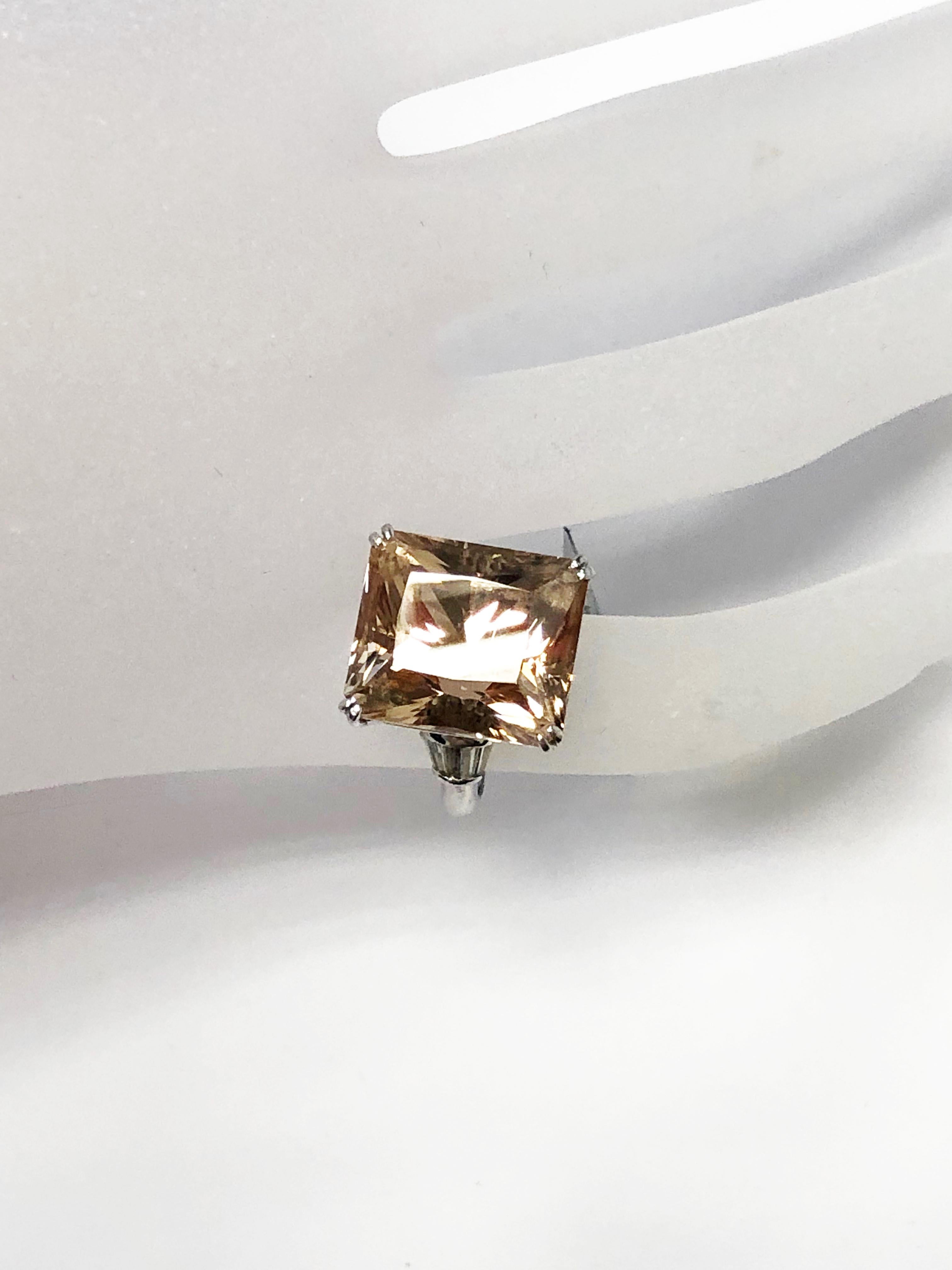 Radiant Cut Imperial Topaz Radiant and White Diamond Cocktail Ring in Platinum