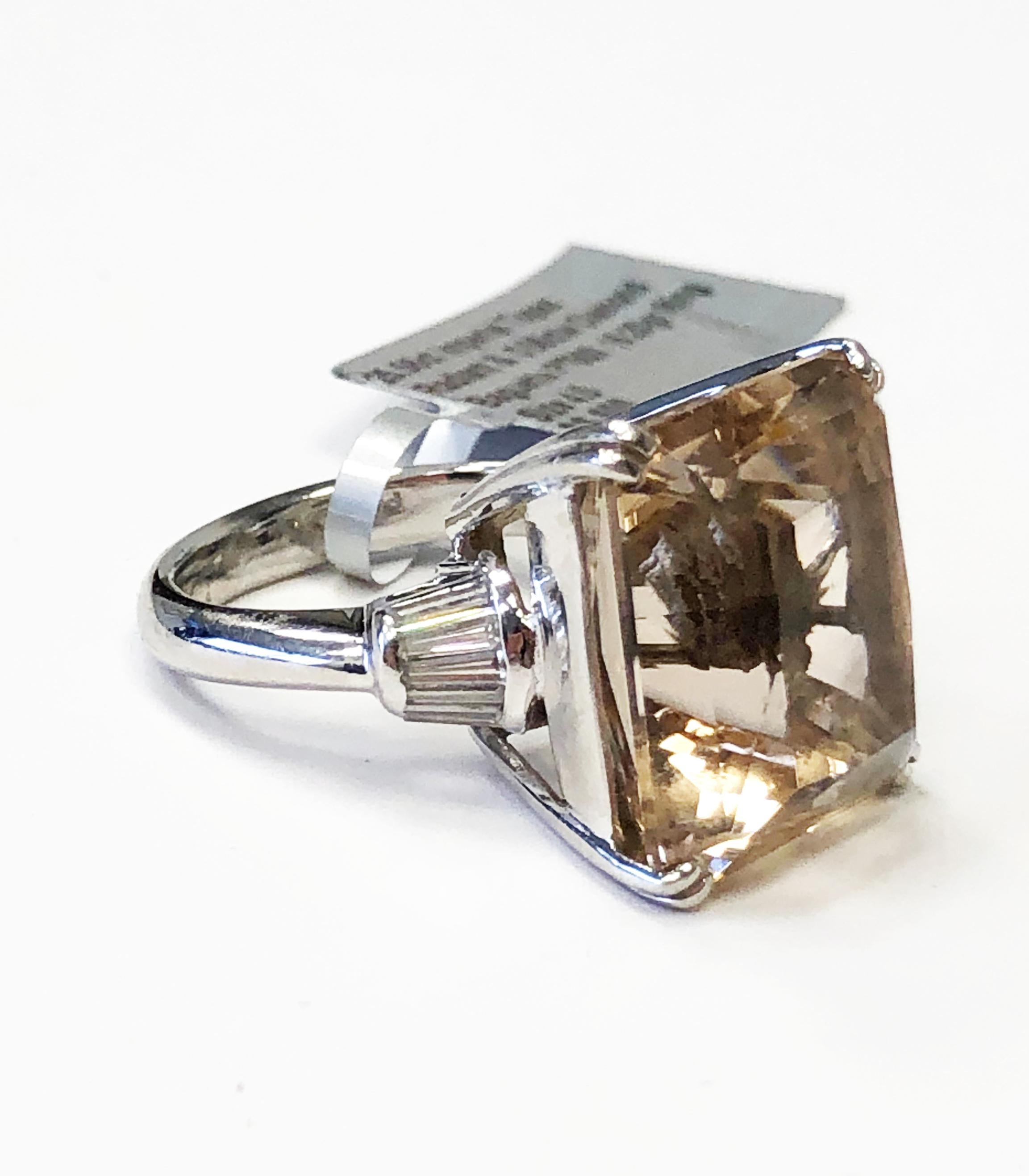 Imperial Topaz Radiant and White Diamond Cocktail Ring in Platinum In New Condition In Los Angeles, CA