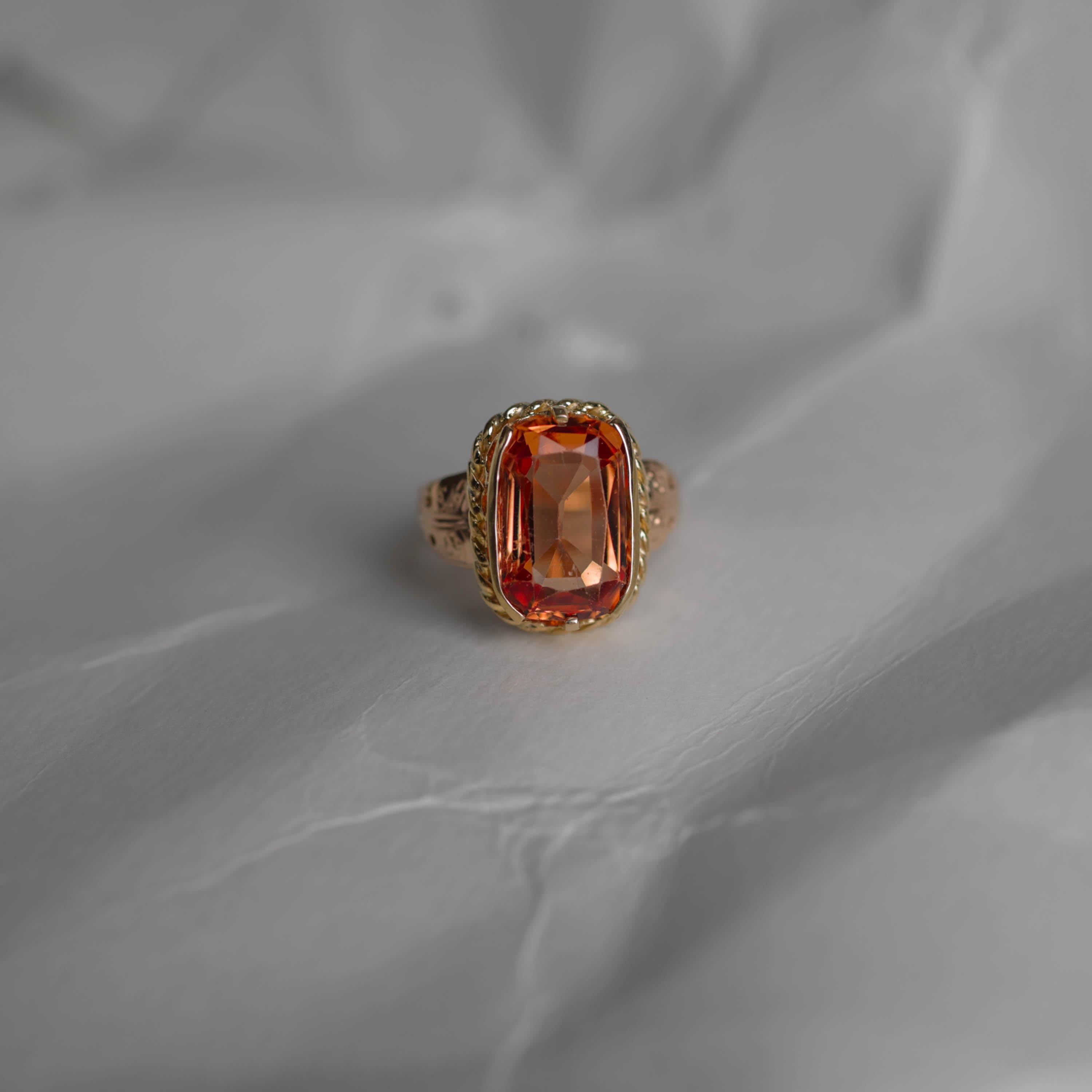 Imperial Topaz Ring Antique Certified Untreated Brazil Origin Size 8.5 For Sale 3
