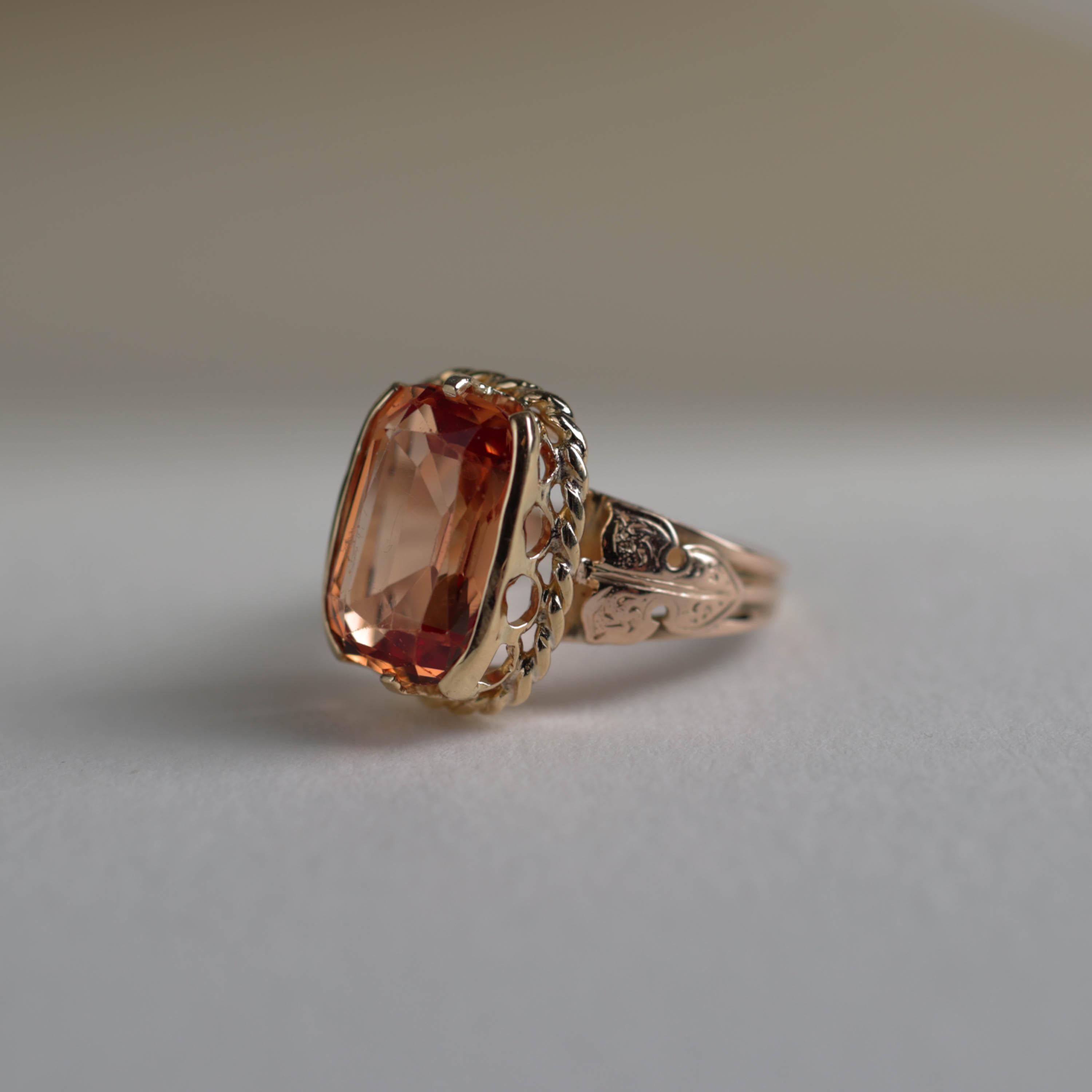 Imperial Topaz Ring Antique Certified Untreated Brazil Origin Size 8.5 In Excellent Condition For Sale In Southbury, CT