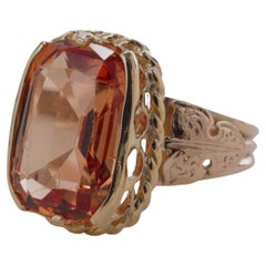 Imperial Topaz Ring Vintage Certified Untreated Brazil Origin Size 8.5