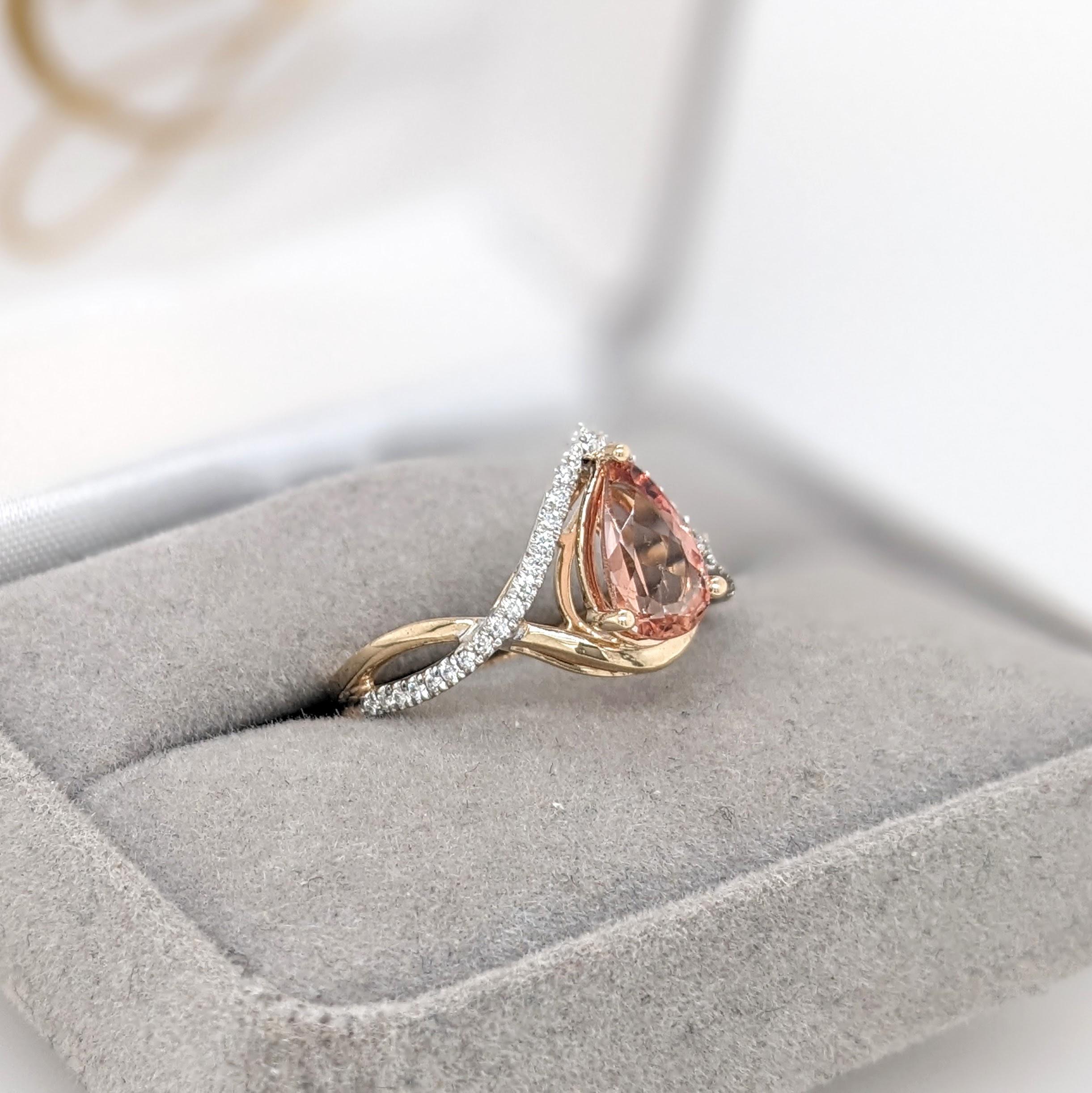 Taille poire Bague Topaze Imperial avec diamants en or massif 14K Dual Tone Pear 9x6 en vente
