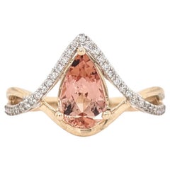 Imperial Topaz Ring w Earth Mined Diamonds in Solid 14K Dual Tone Gold Pear 9x6