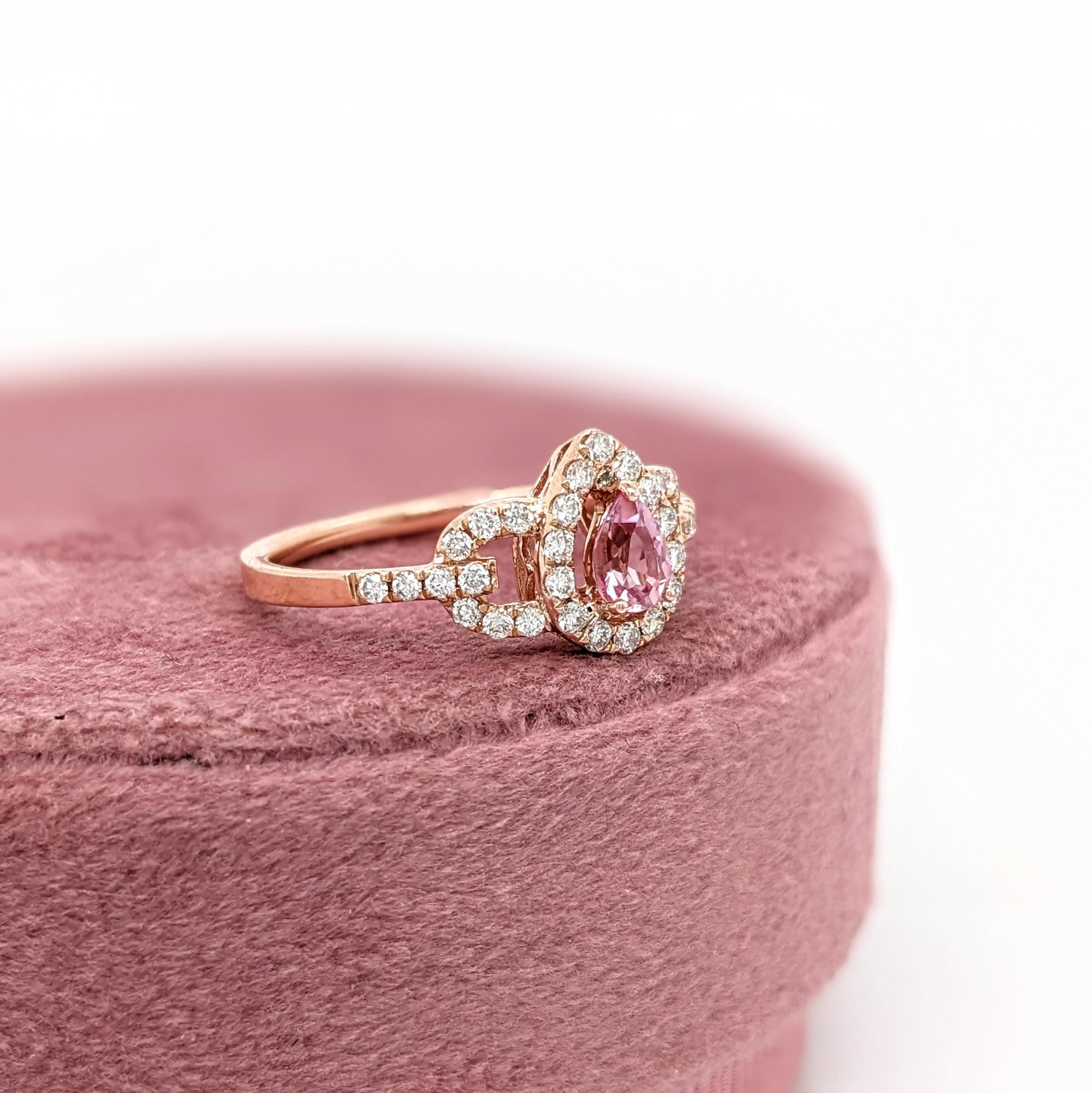 Imperial Topaz Ring w Earth Mined Diamonds in Solid 14K Gold Pear Shape 5x3mm For Sale 4