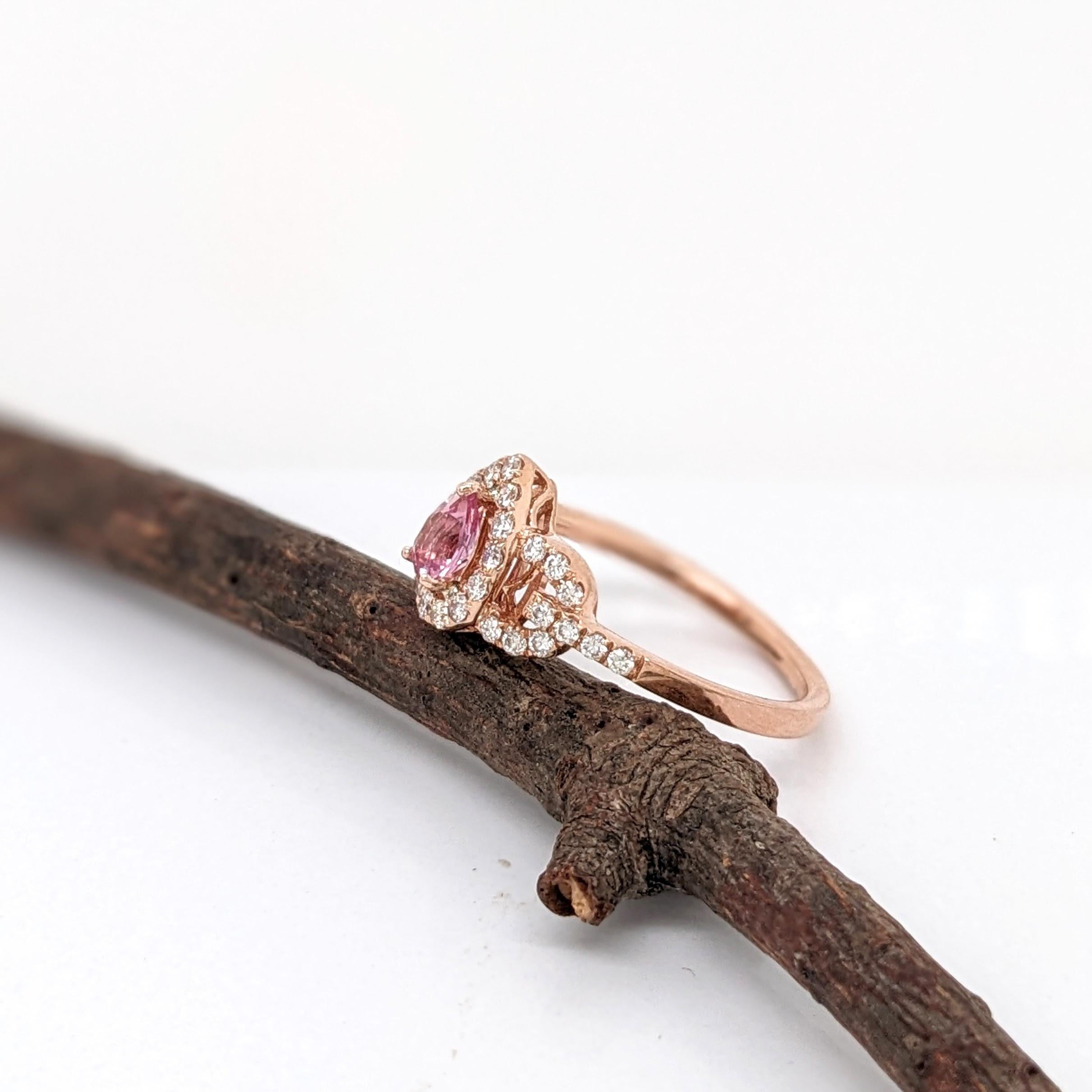 Modern Imperial Topaz Ring w Earth Mined Diamonds in Solid 14K Gold Pear Shape 5x3mm For Sale