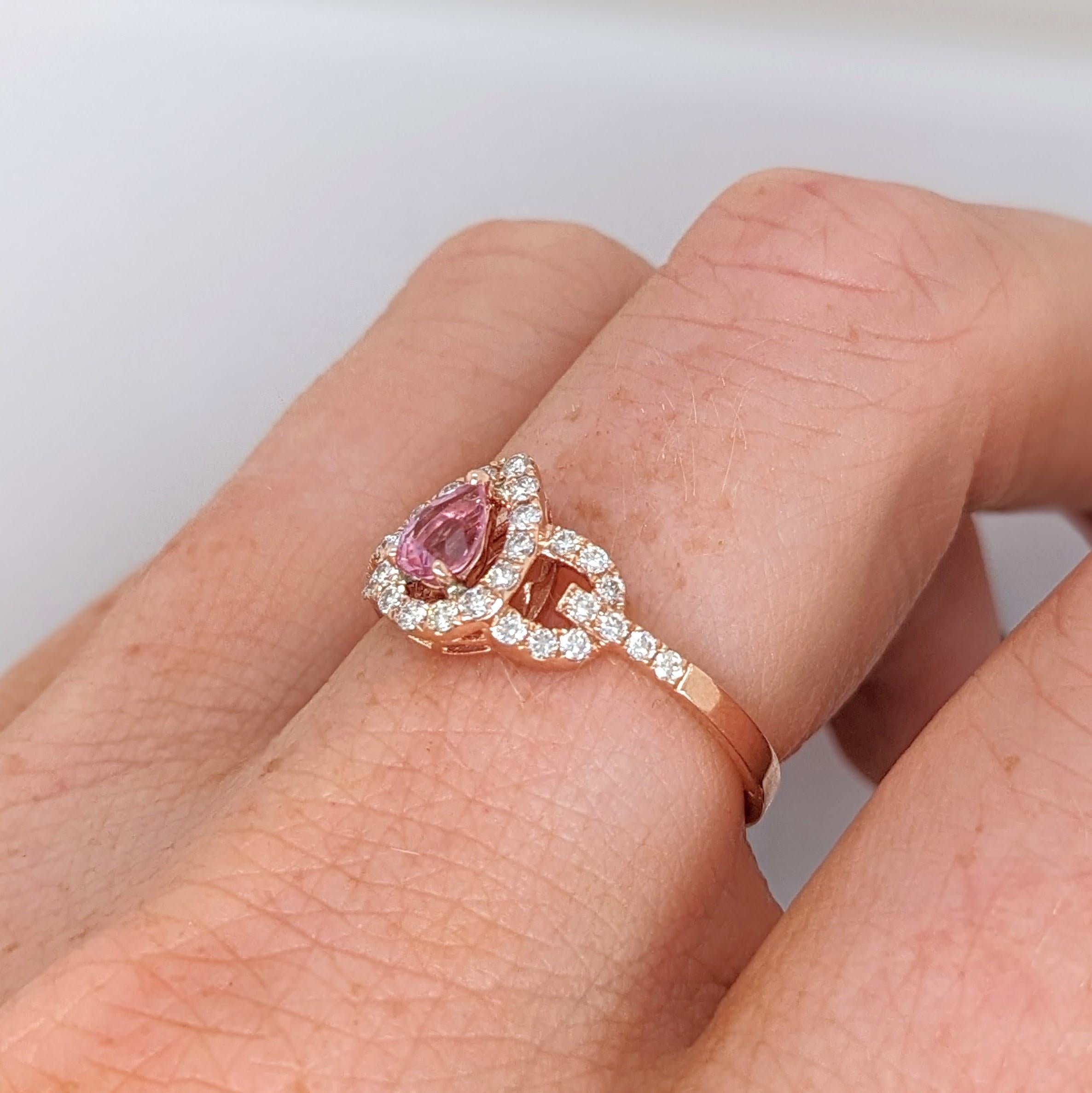 Imperial Topaz Ring w Earth Mined Diamonds in Solid 14K Gold Pear Shape 5x3mm In New Condition For Sale In Columbus, OH