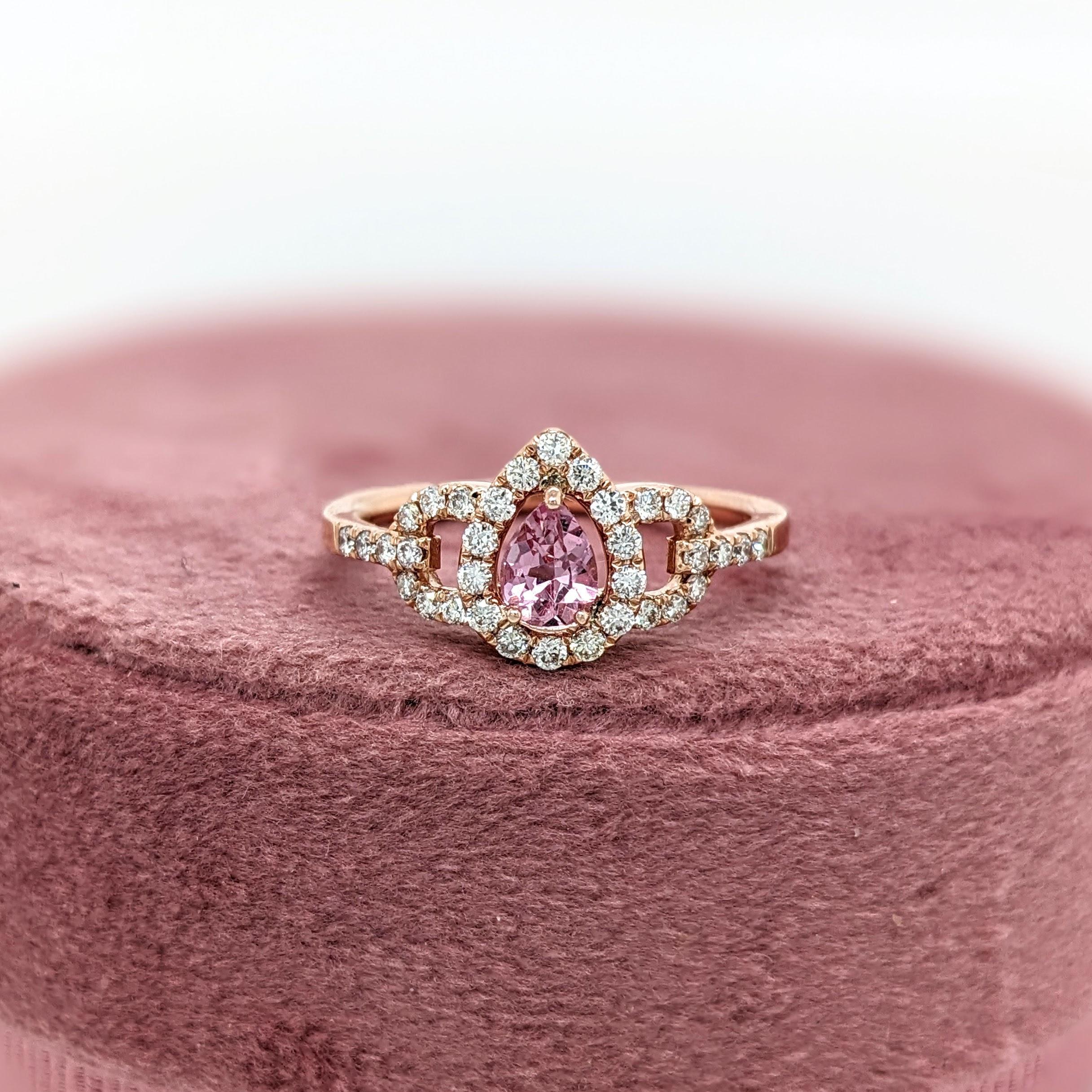 Women's Imperial Topaz Ring w Earth Mined Diamonds in Solid 14K Gold Pear Shape 5x3mm For Sale