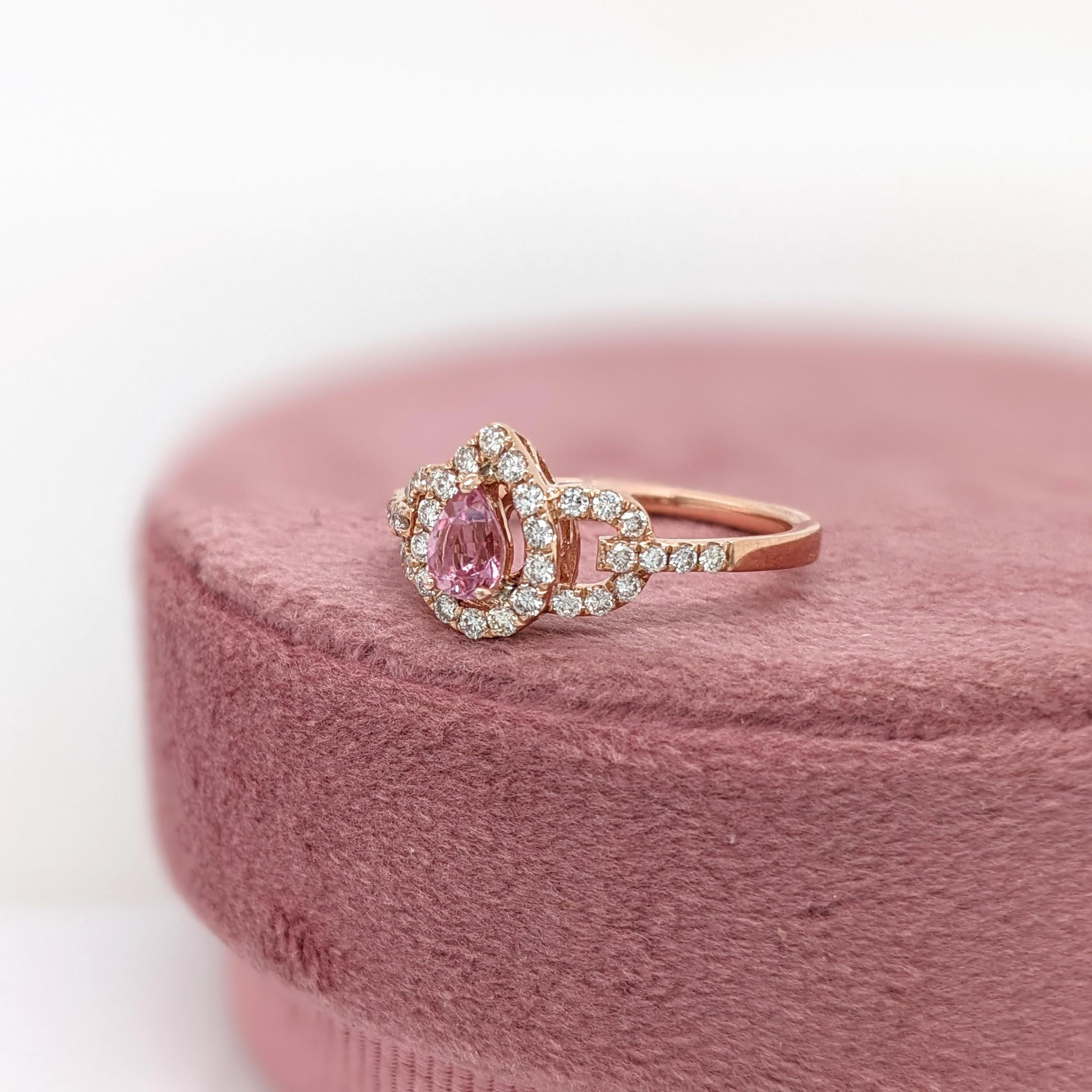 Imperial Topaz Ring w Earth Mined Diamonds in Solid 14K Gold Pear Shape 5x3mm For Sale 1