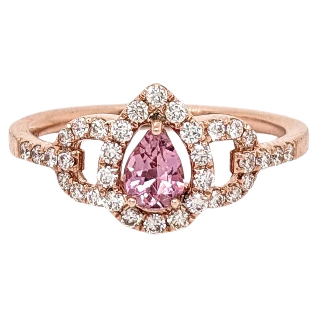 Imperial Topaz Ring w Earth Mined Diamonds in Solid 14K Gold Pear Shape 5x3mm For Sale