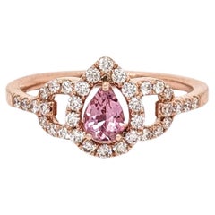Imperial Topaz Ring w Earth Mined Diamonds in Solid 14K Gold Pear Shape 5x3mm