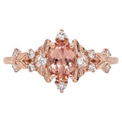 Imperial Topaz Ring w Earth Mined Diamonds in Solid 14K Rose Gold Oval 6.5x4.5mm