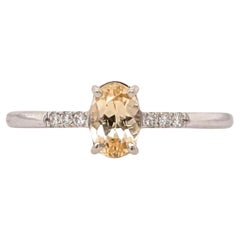 Imperial Topaz Ring w Earth Mined Diamonds in Solid 14K White Gold Oval 6x4mm