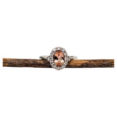 Imperial Topaz Ring w Earth Mined Diamonds in Solid 14K White Gold Oval 7x5mm