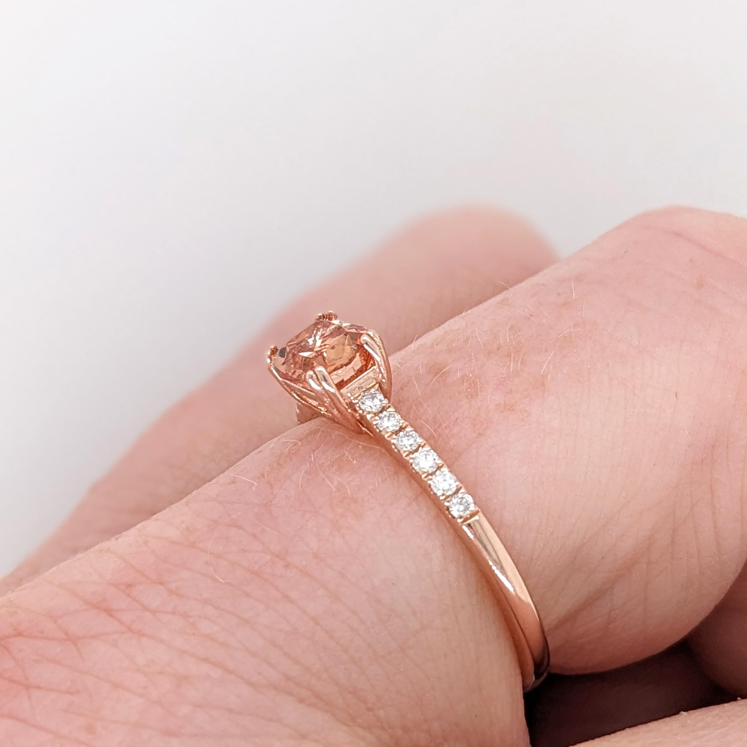 Modern Imperial Topaz Ring w Natural Diamonds in Solid 14K Rose Gold EM 4x6mm For Sale