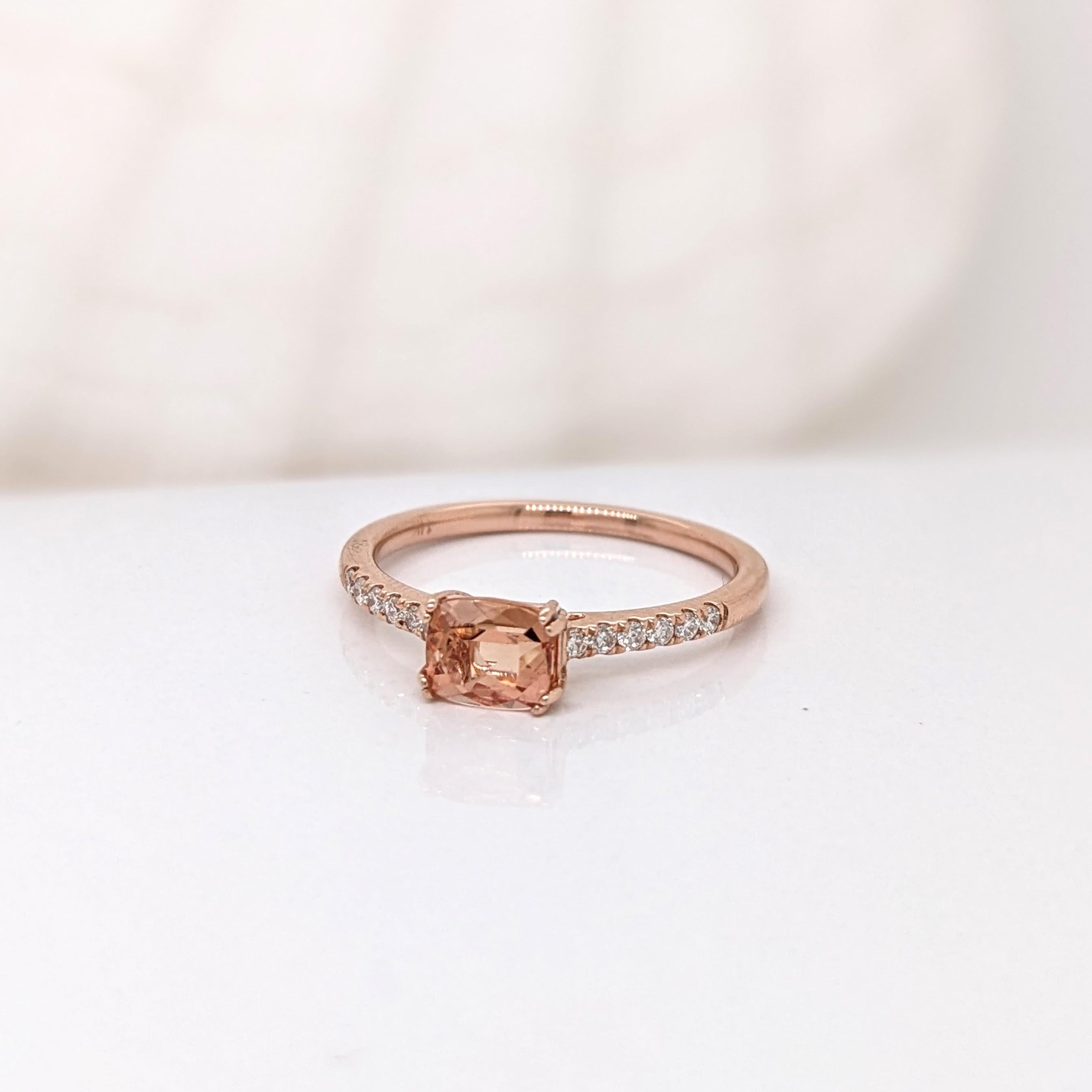 Emerald Cut Imperial Topaz Ring w Natural Diamonds in Solid 14K Rose Gold EM 4x6mm For Sale