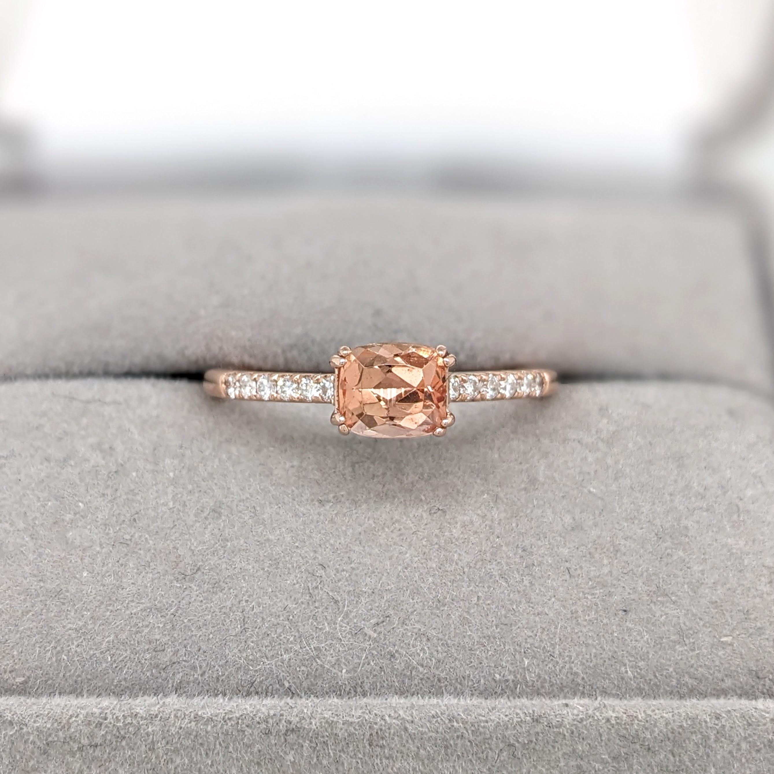 Imperial Topaz Ring w Natural Diamonds in Solid 14K Rose Gold EM 4x6mm For Sale 1