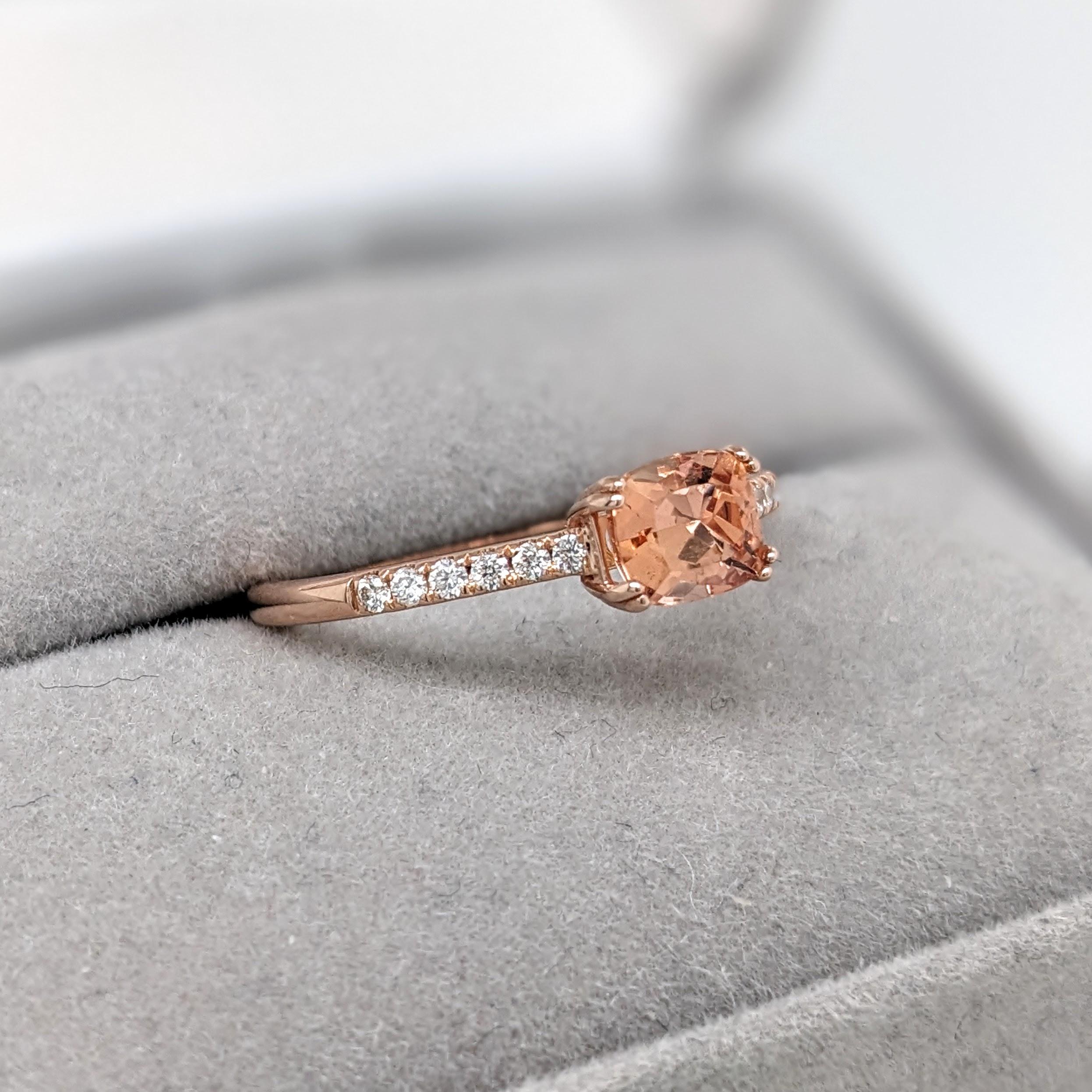Imperial Topaz Ring w Natural Diamonds in Solid 14K Rose Gold EM 4x6mm For Sale 3