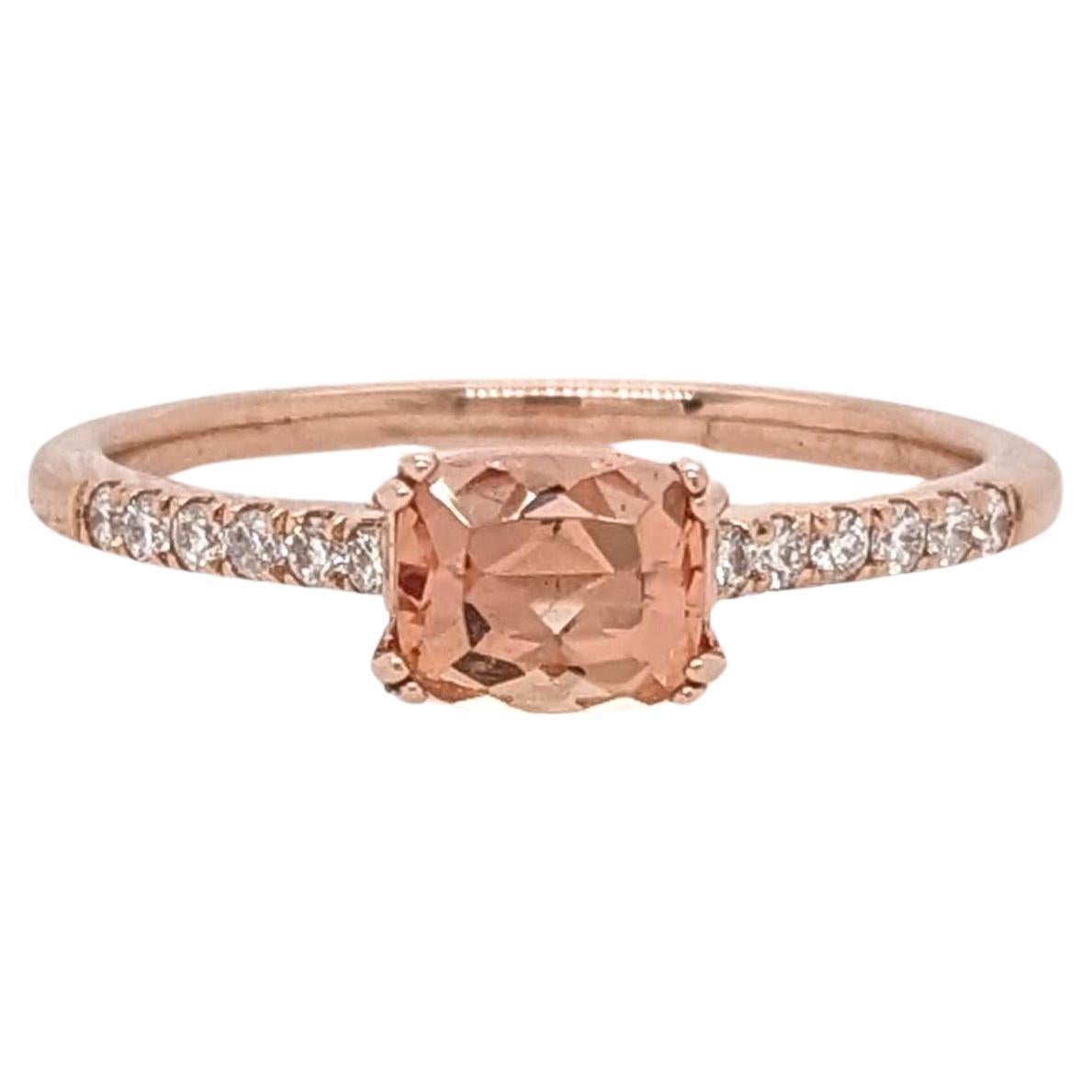 Imperial Topaz Ring w Natural Diamonds in Solid 14K Rose Gold EM 4x6mm