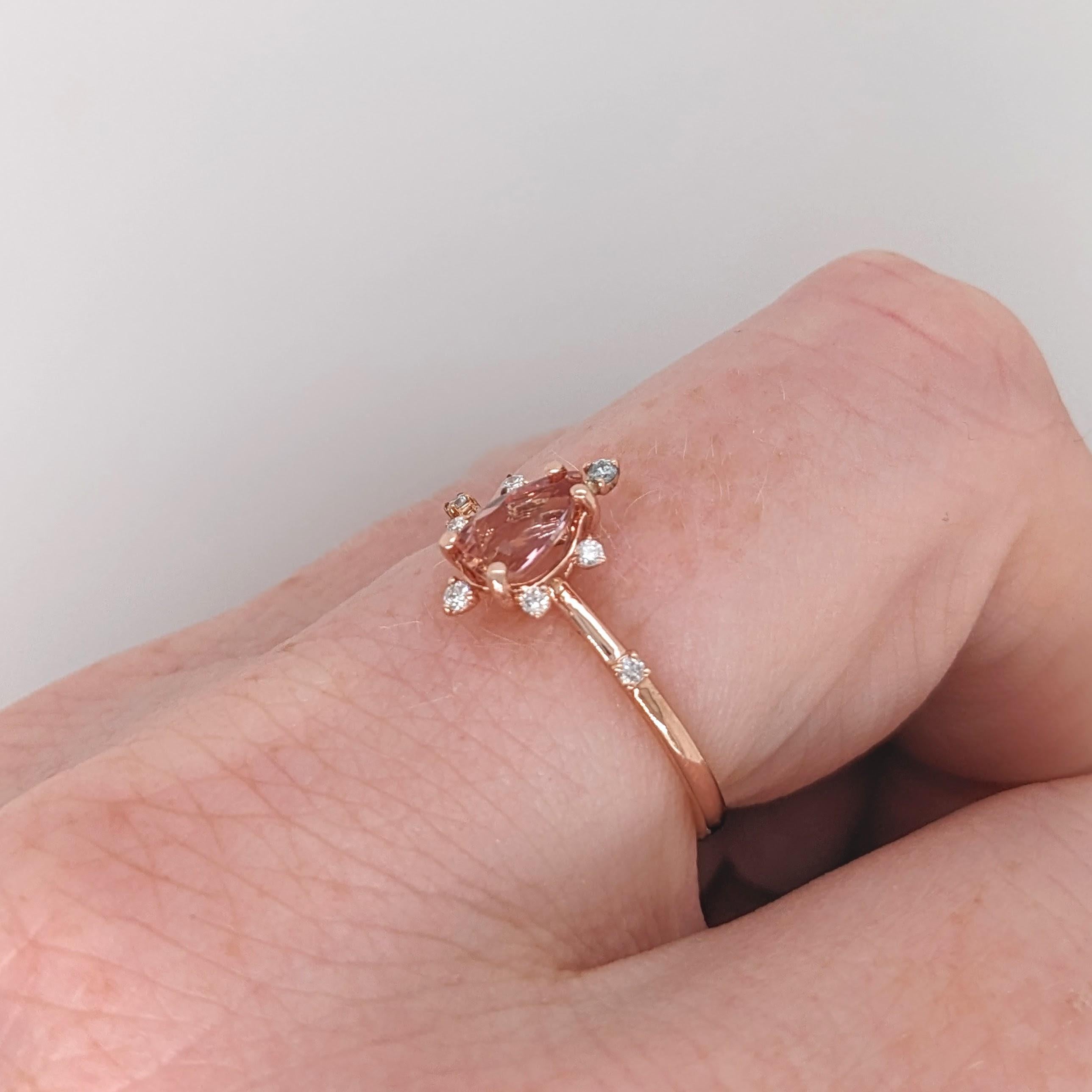 Modern Imperial Topaz Ring w Natural Diamonds in Solid 14K Rose Gold Pear shape 7x5mm