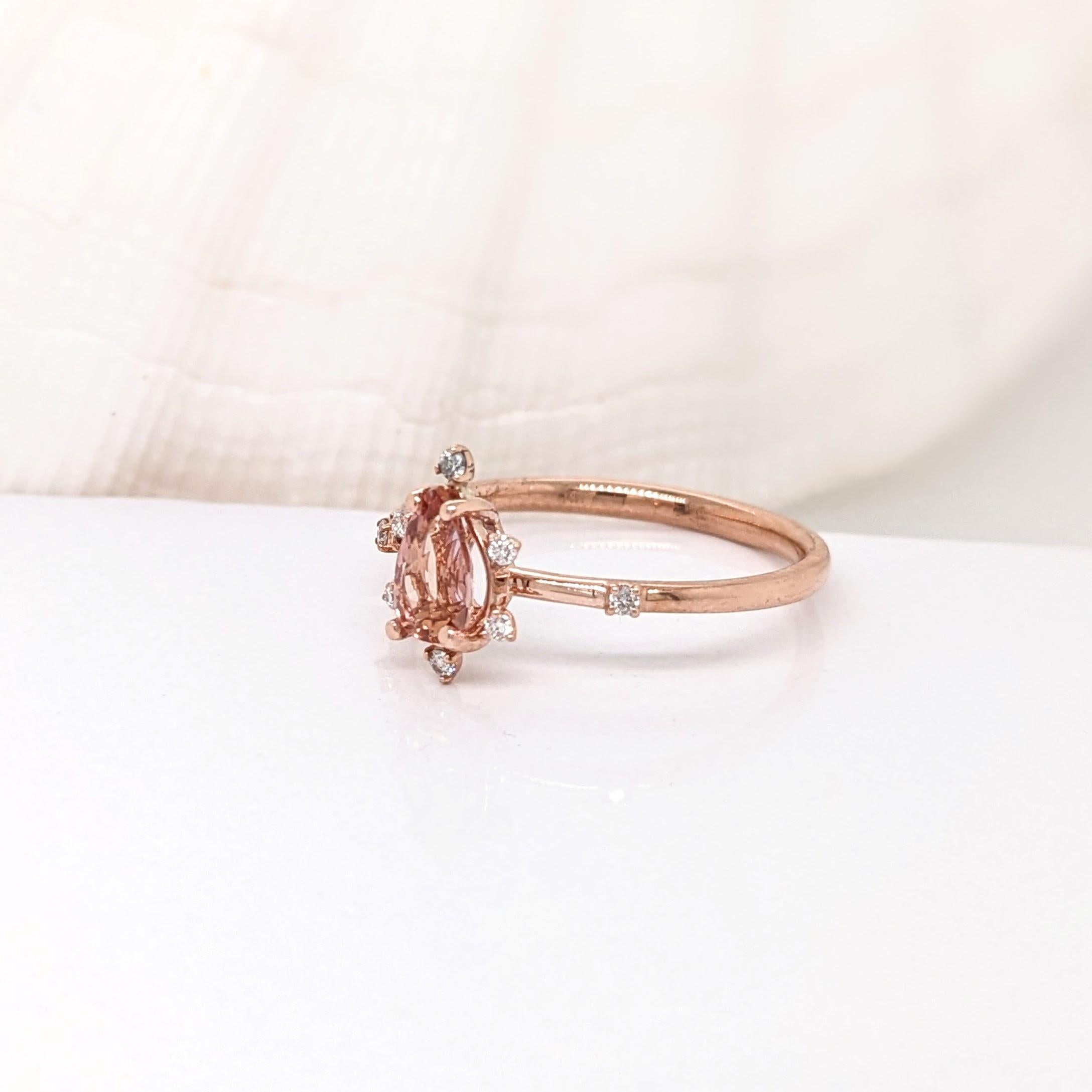 Imperial Topaz Ring w Natural Diamonds in Solid 14K Rose Gold Pear shape 7x5mm In New Condition In Columbus, OH