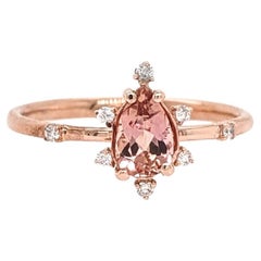 Imperial Topaz Ring w Natural Diamonds in Solid 14K Rose Gold Pear shape 7x5mm