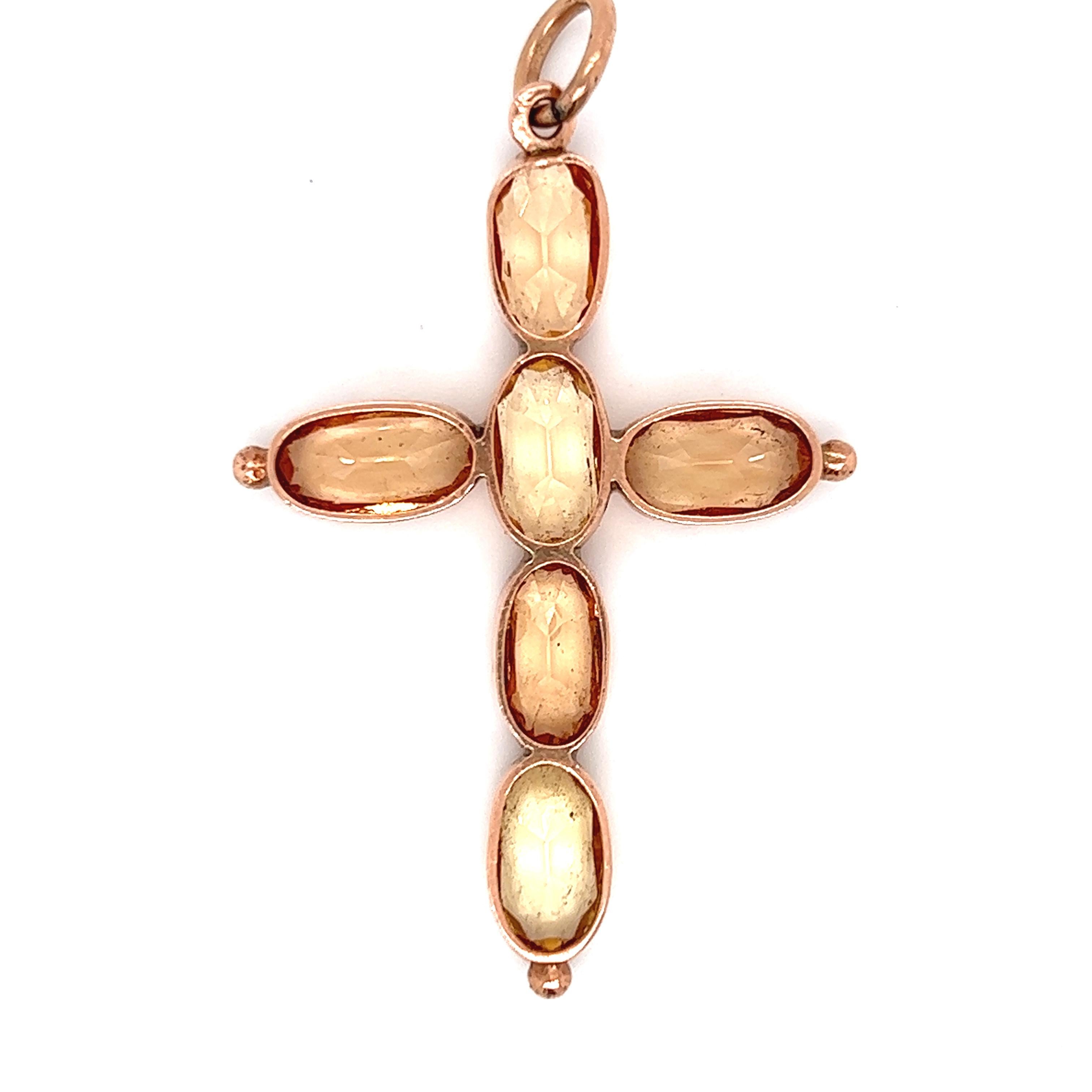 Oval Cut Imperial Topaz Rose Gold Victorian Cross Pendant