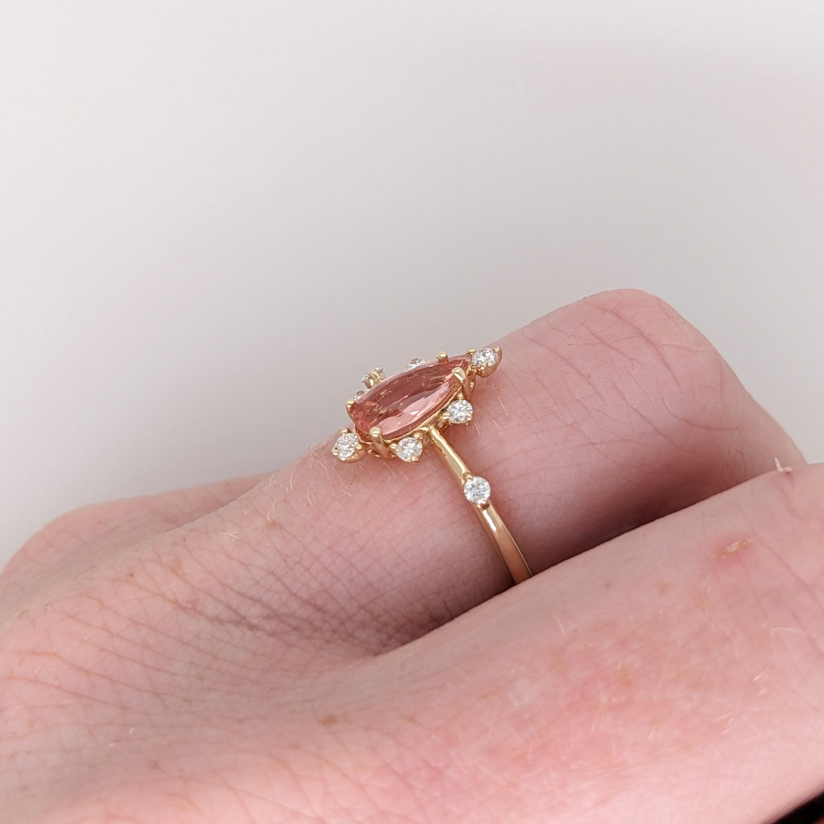Topazio Imperial con accenti di diamanti in oro giallo massiccio 14k Forma a pera 9,2x4,5 mm 1