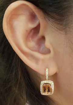 Imperial Topaz with Brown Diamond Earrings Set in 18 Karat Rose Gold Settings