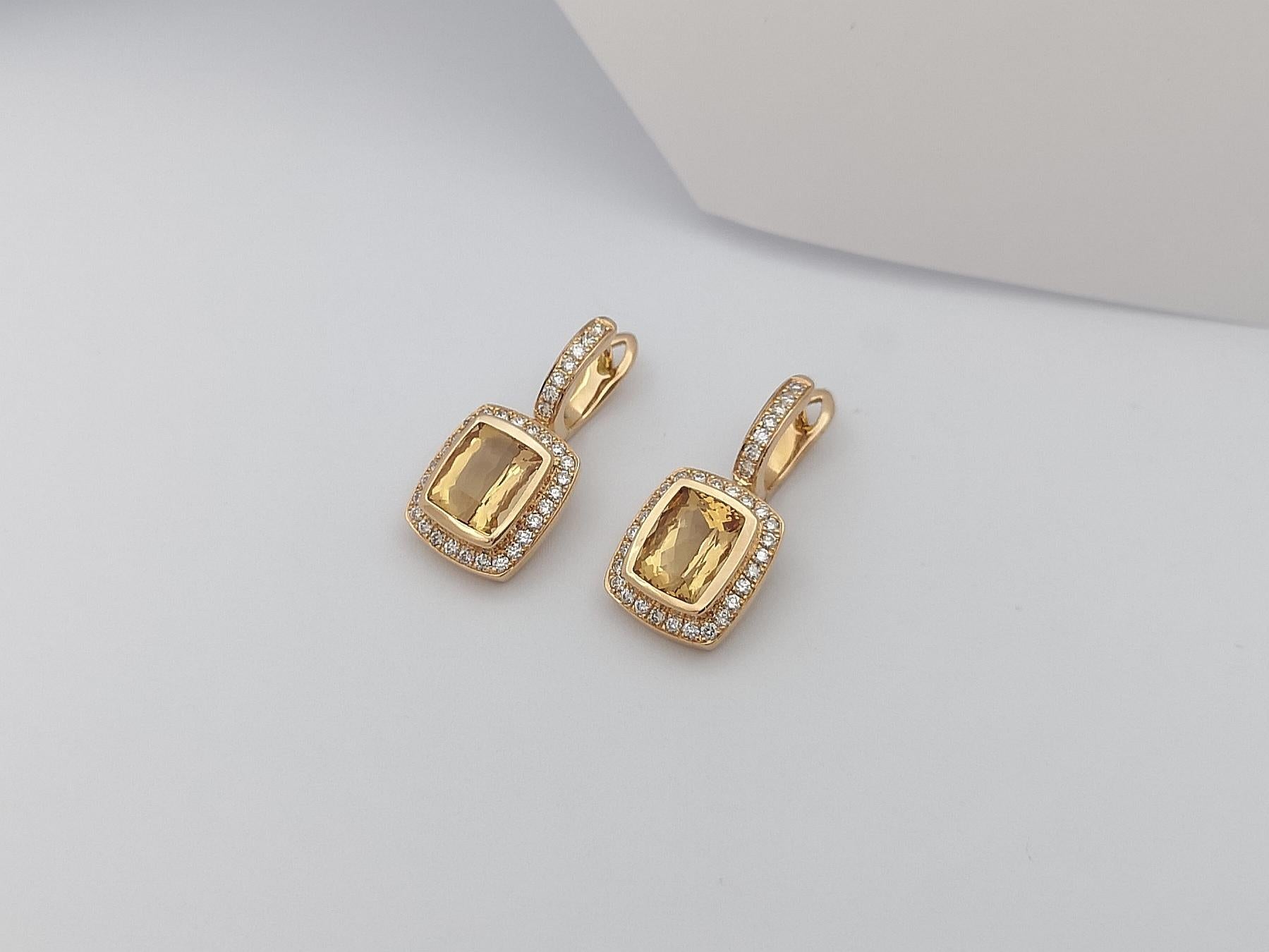 Contemporary Imperial Topaz with Brown Diamond Earrings Set in 18 Karat Rose Gold Settings For Sale