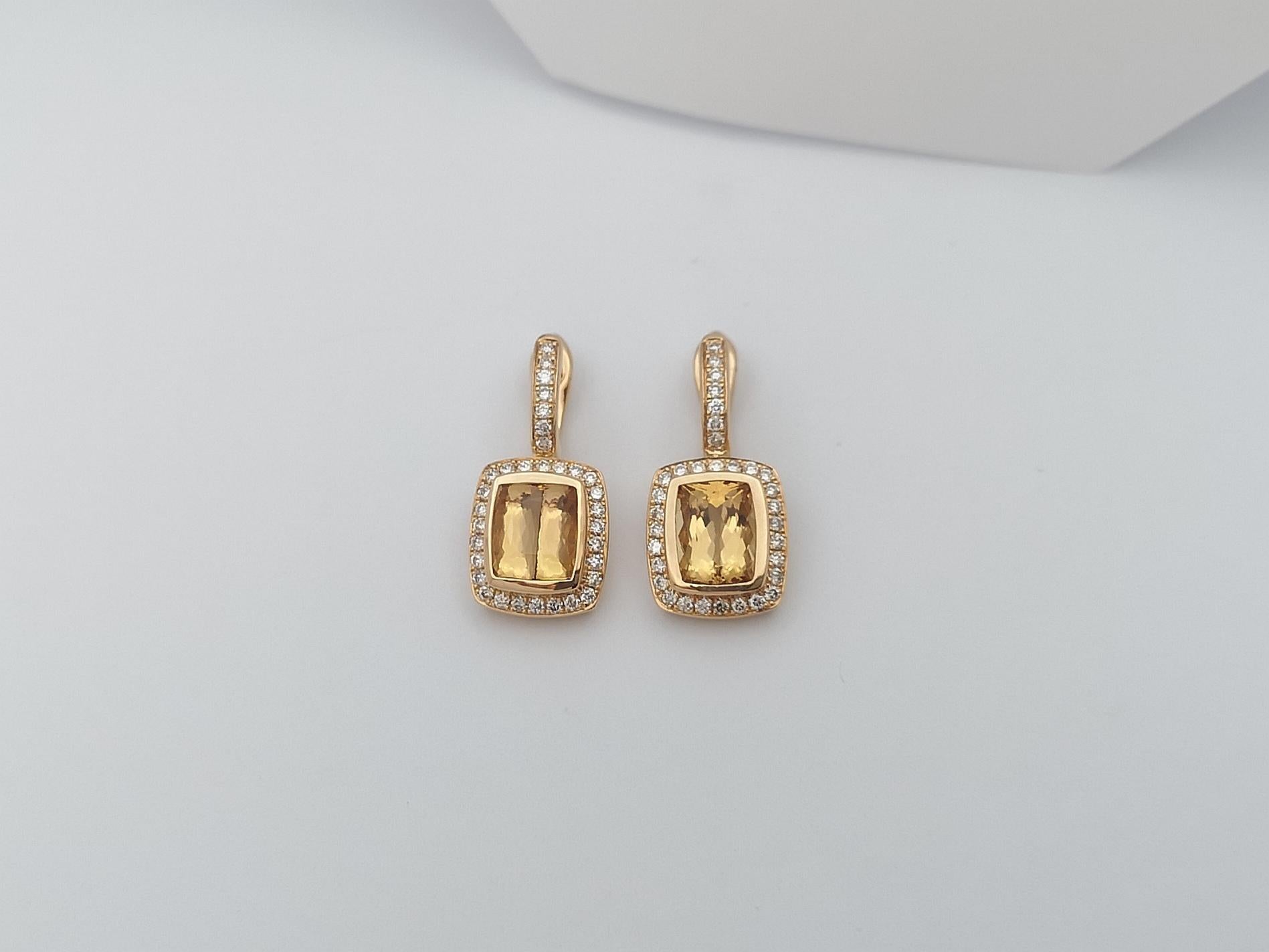 Mixed Cut Imperial Topaz with Brown Diamond Earrings Set in 18 Karat Rose Gold Settings For Sale