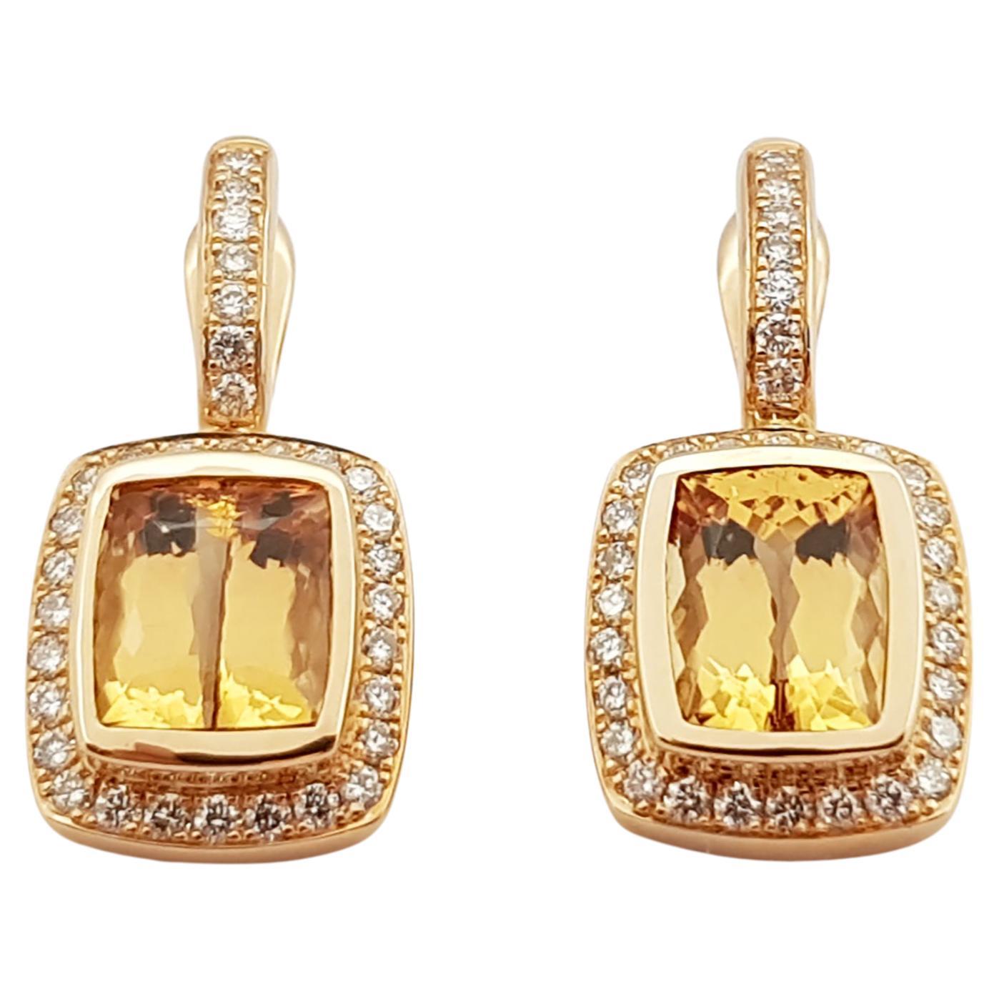 Imperial Topaz with Brown Diamond Earrings Set in 18 Karat Rose Gold Settings