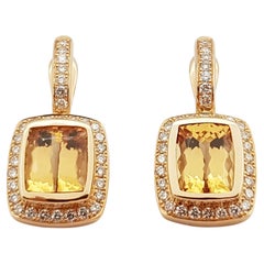 Imperial Topaz with Brown Diamond Earrings Set in 18 Karat Rose Gold Settings