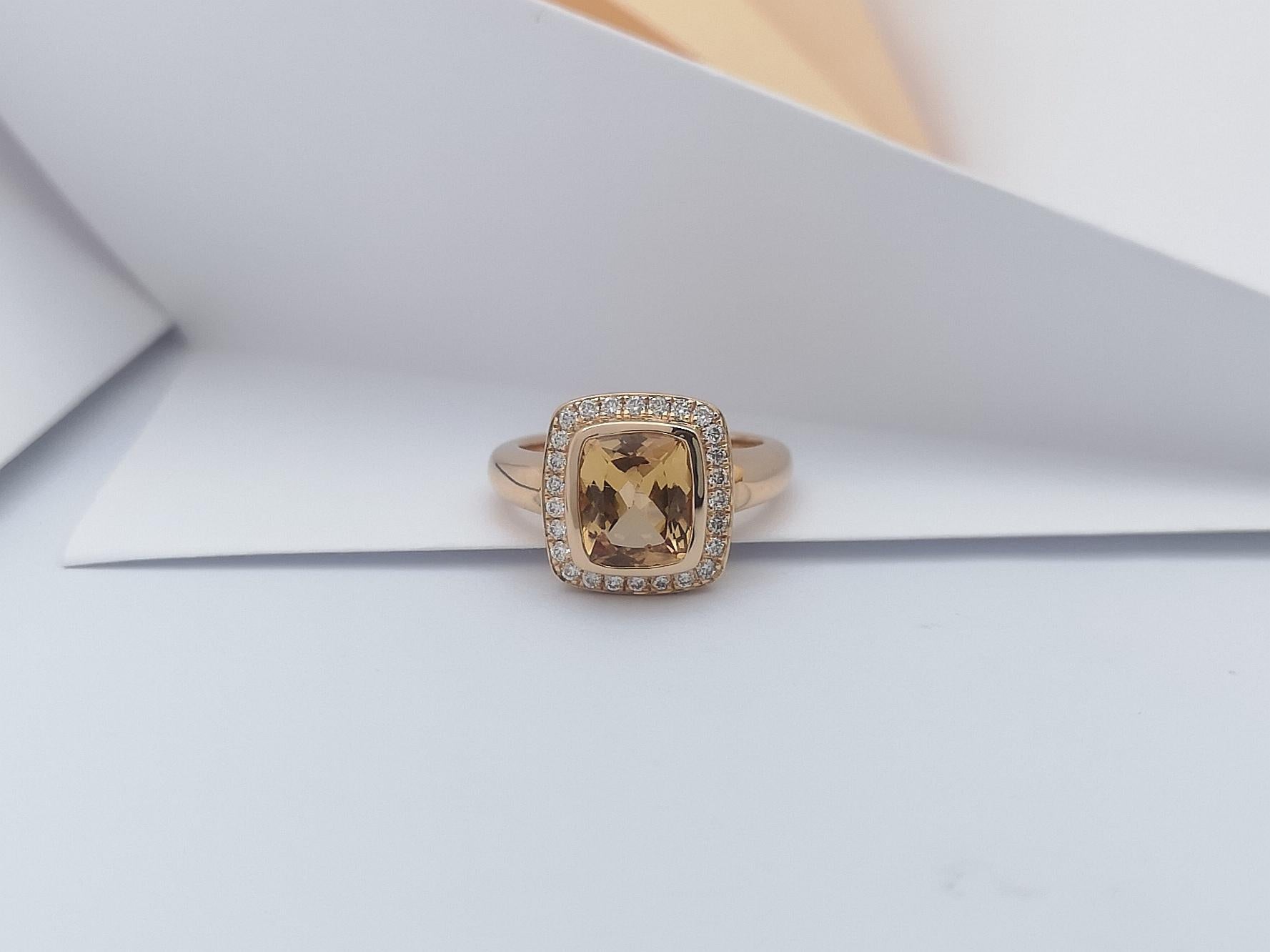 Imperial Topaz with Brown Diamond Ring Set in 18 Karat Rose Gold Settings For Sale 1