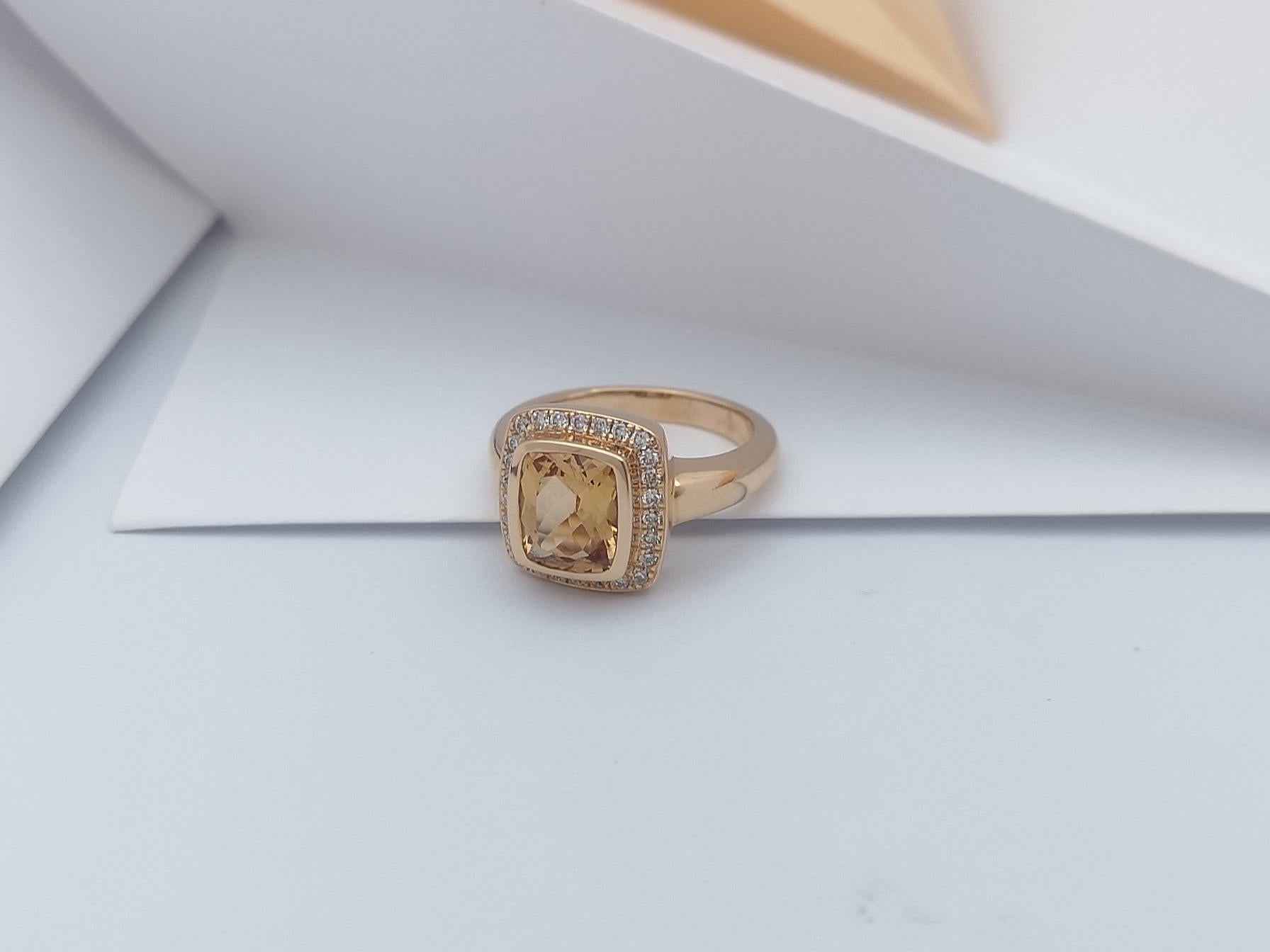 Imperial Topaz with Brown Diamond Ring Set in 18 Karat Rose Gold Settings For Sale 2