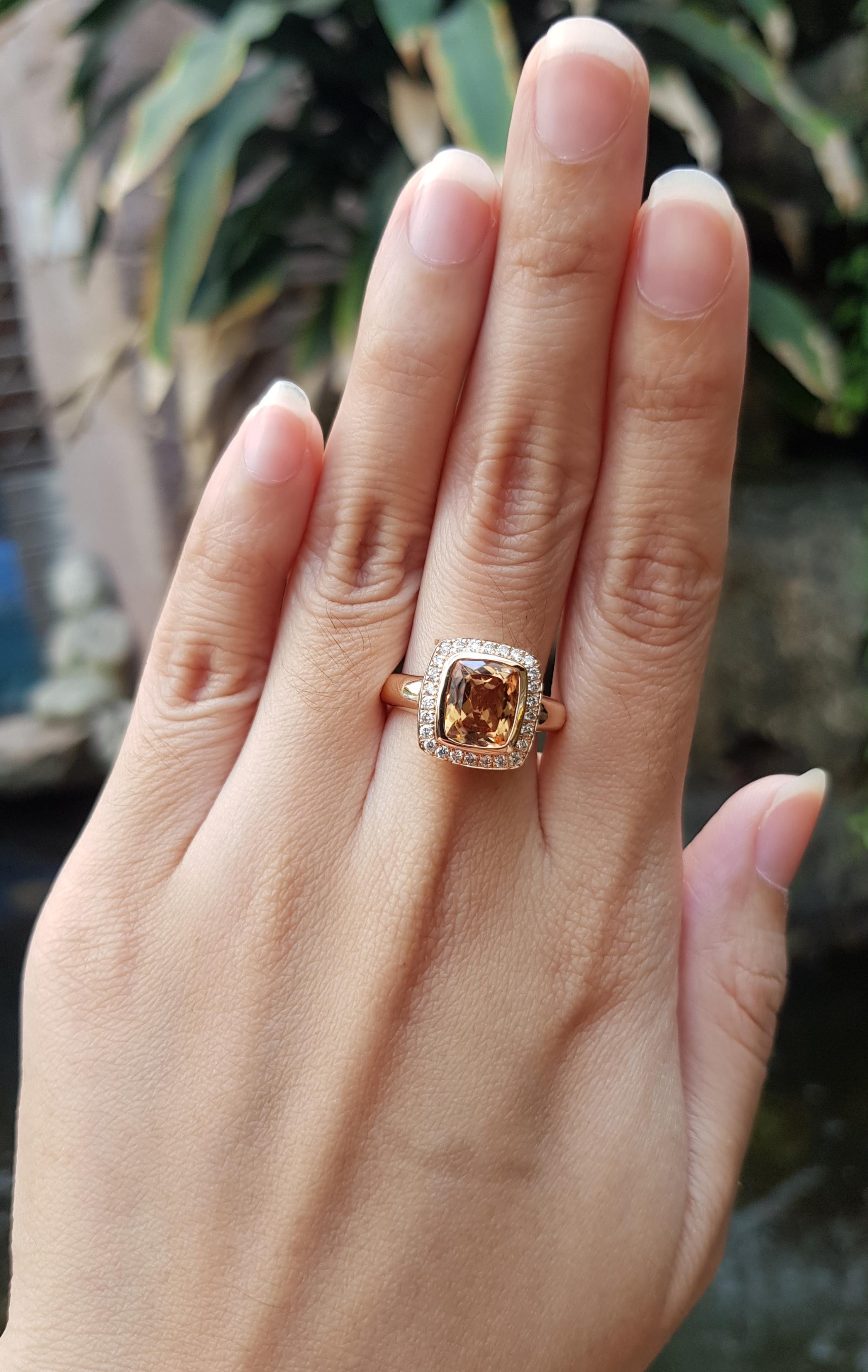 Imperial Topaz 2.88 carats with Brown Diamond 0.28 carat Ring set in 18 Karat Rose Gold Settings

Width:  1.2 cm 
Length: 1.2 cm
Ring Size: 55
Total Weight: 8.67 grams

