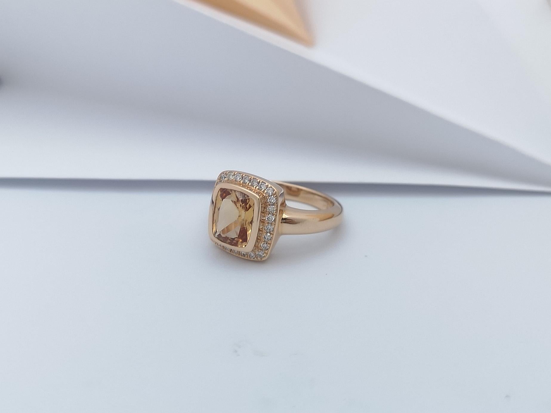 Mixed Cut Imperial Topaz with Brown Diamond Ring Set in 18 Karat Rose Gold Settings For Sale