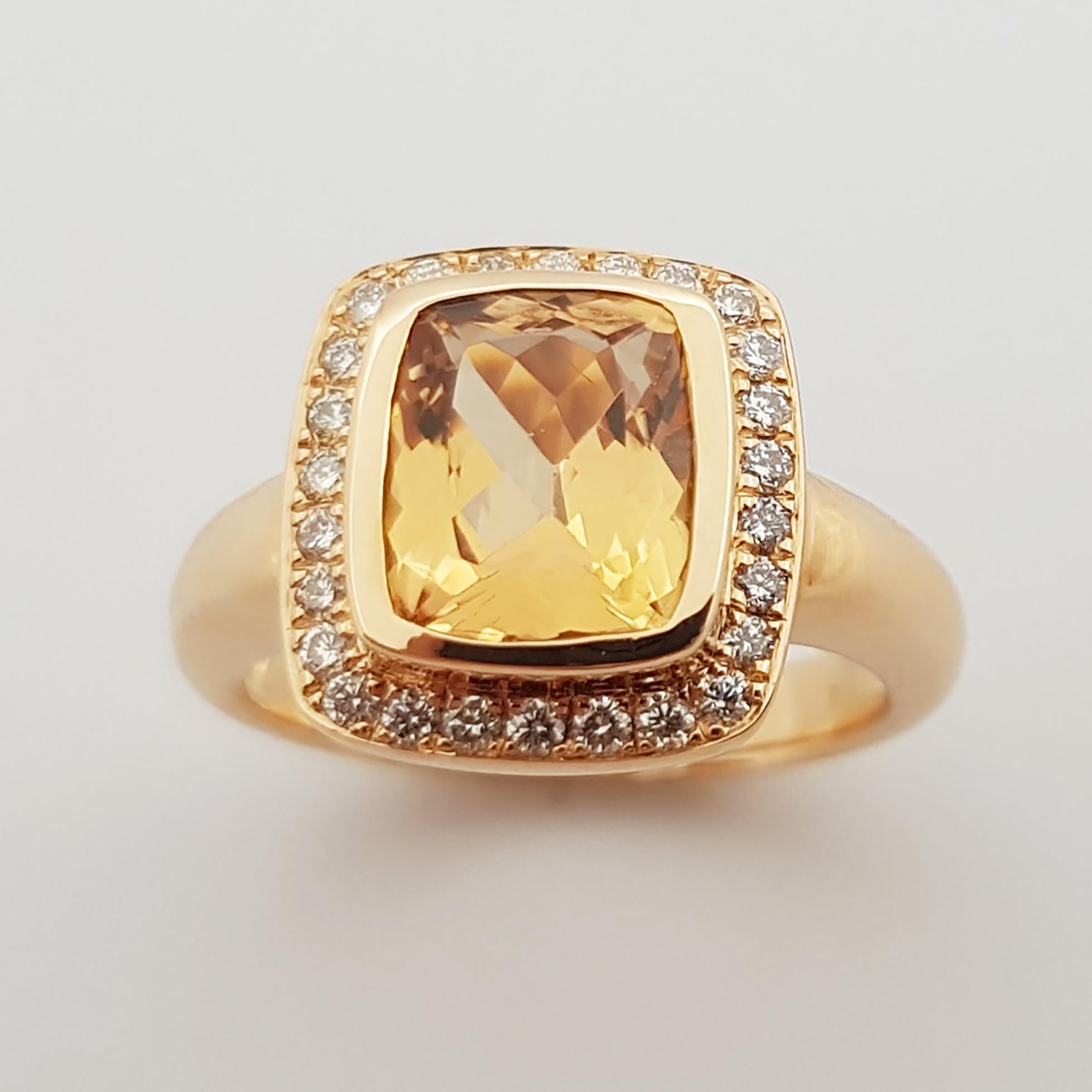 Imperial Topaz with Brown Diamond Ring Set in 18 Karat Rose Gold Settings In New Condition For Sale In Bangkok, TH