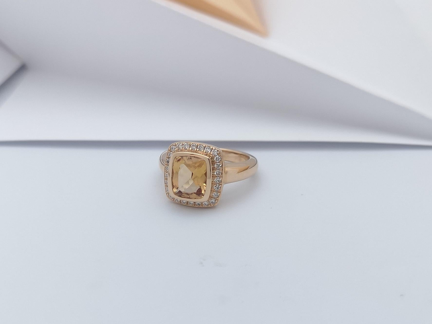 Women's Imperial Topaz with Brown Diamond Ring Set in 18 Karat Rose Gold Settings For Sale