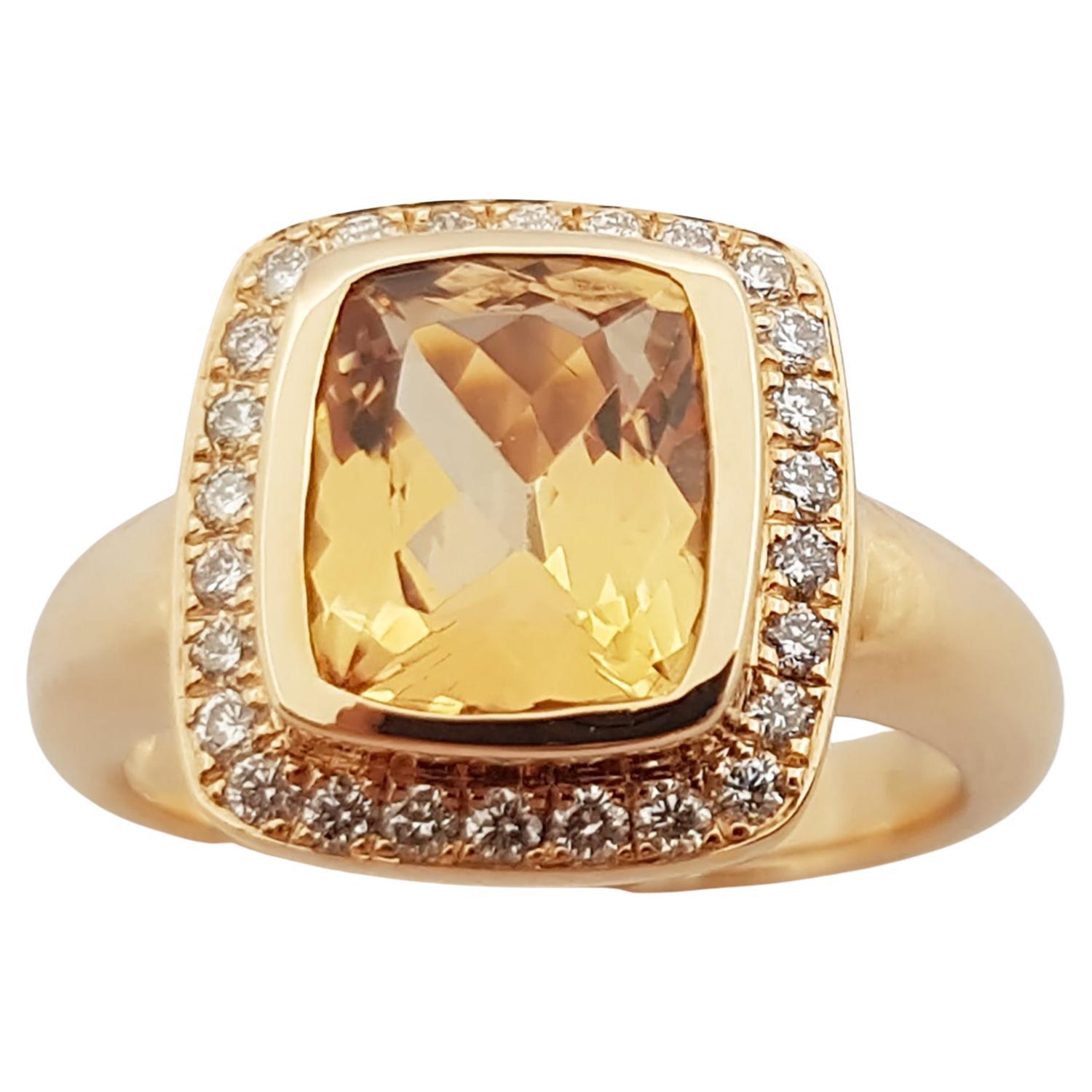 Imperial Topaz with Brown Diamond Ring Set in 18 Karat Rose Gold Settings For Sale