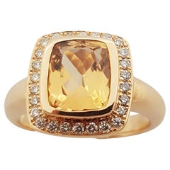Imperial Topaz with Brown Diamond Ring Set in 18 Karat Rose Gold Settings