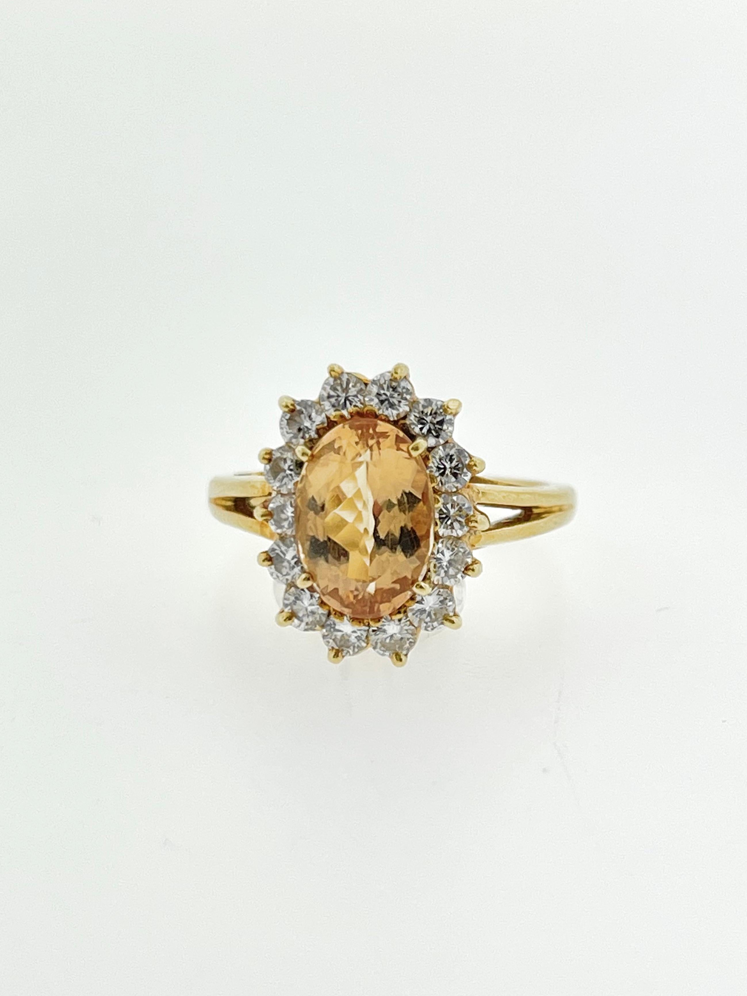 Imperial Topaz with Diamond Halo Ring  In New Condition For Sale In Los Angeles, CA