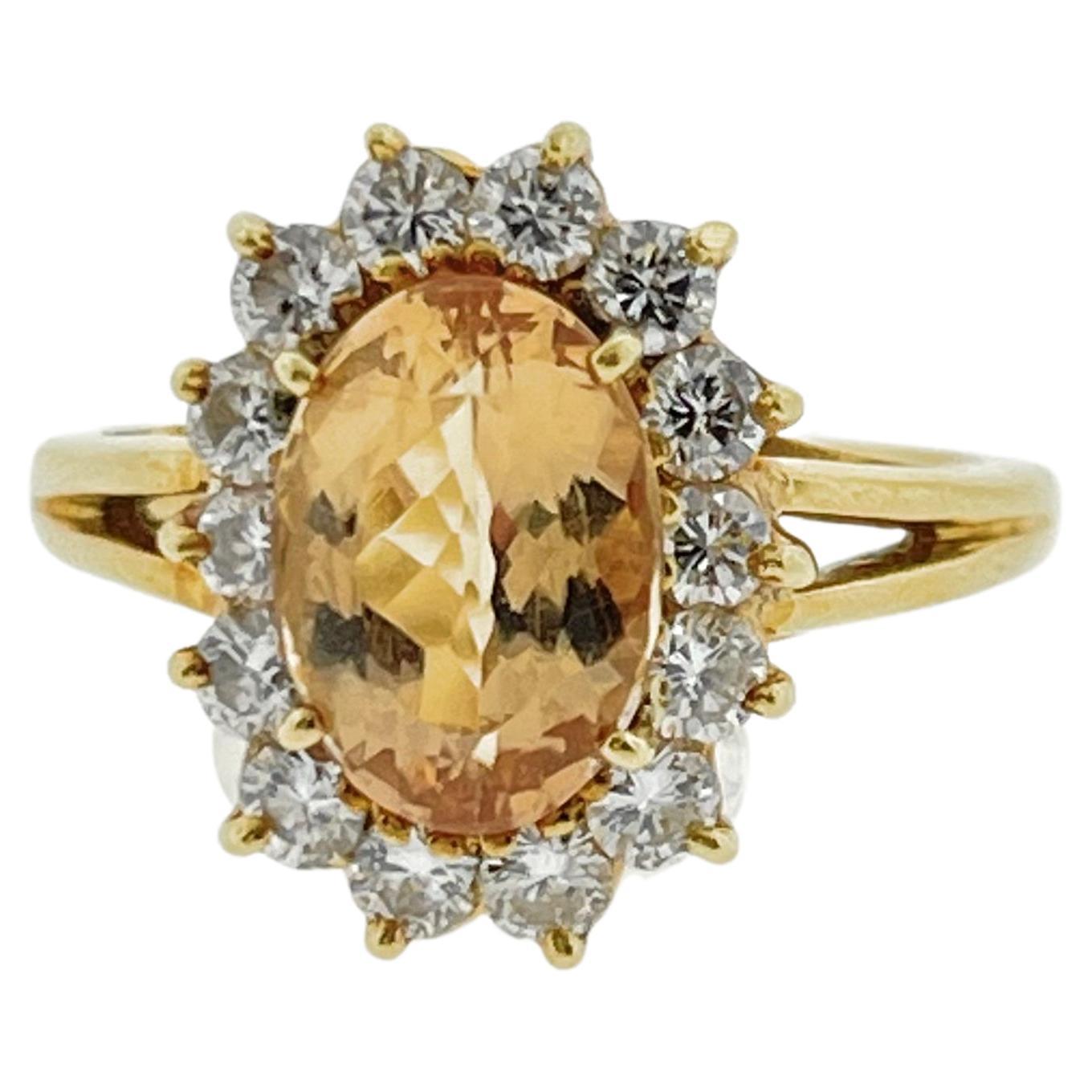 Imperial Topaz with Diamond Halo Ring  For Sale