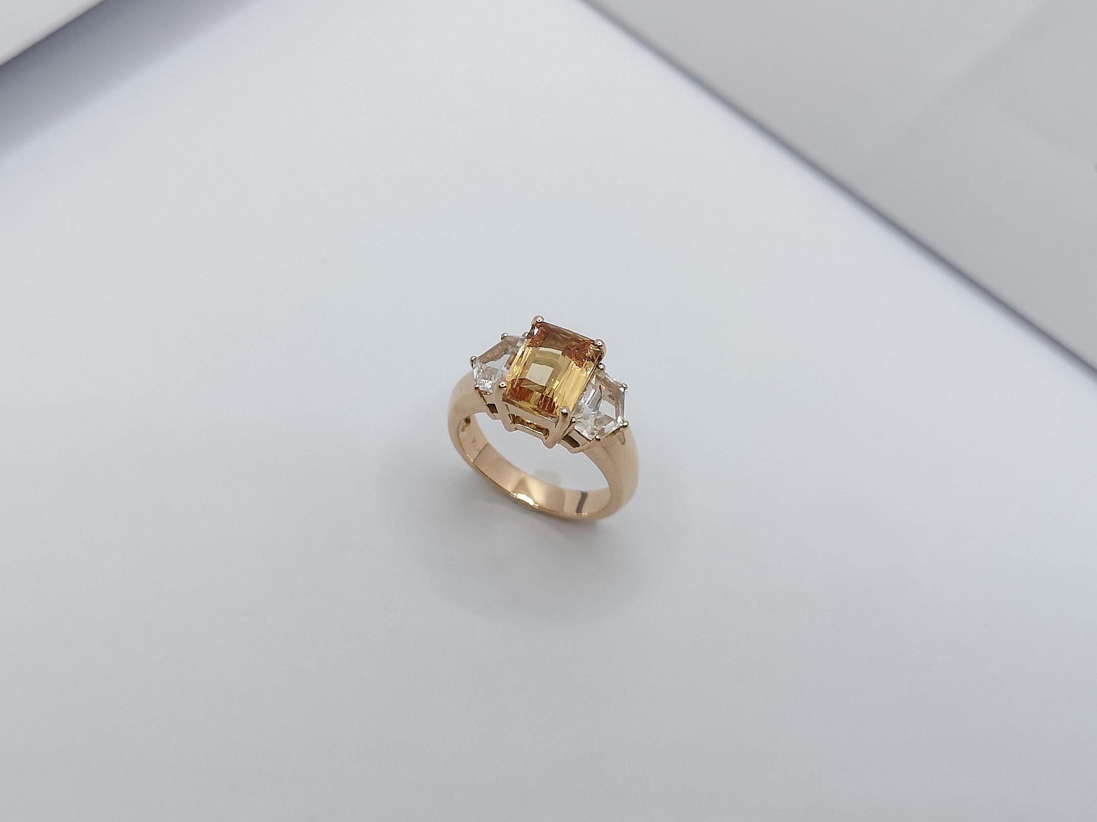 Imperial Topaz with White Sapphire Ring Set in 18 Karat Rose Gold Settings For Sale 4