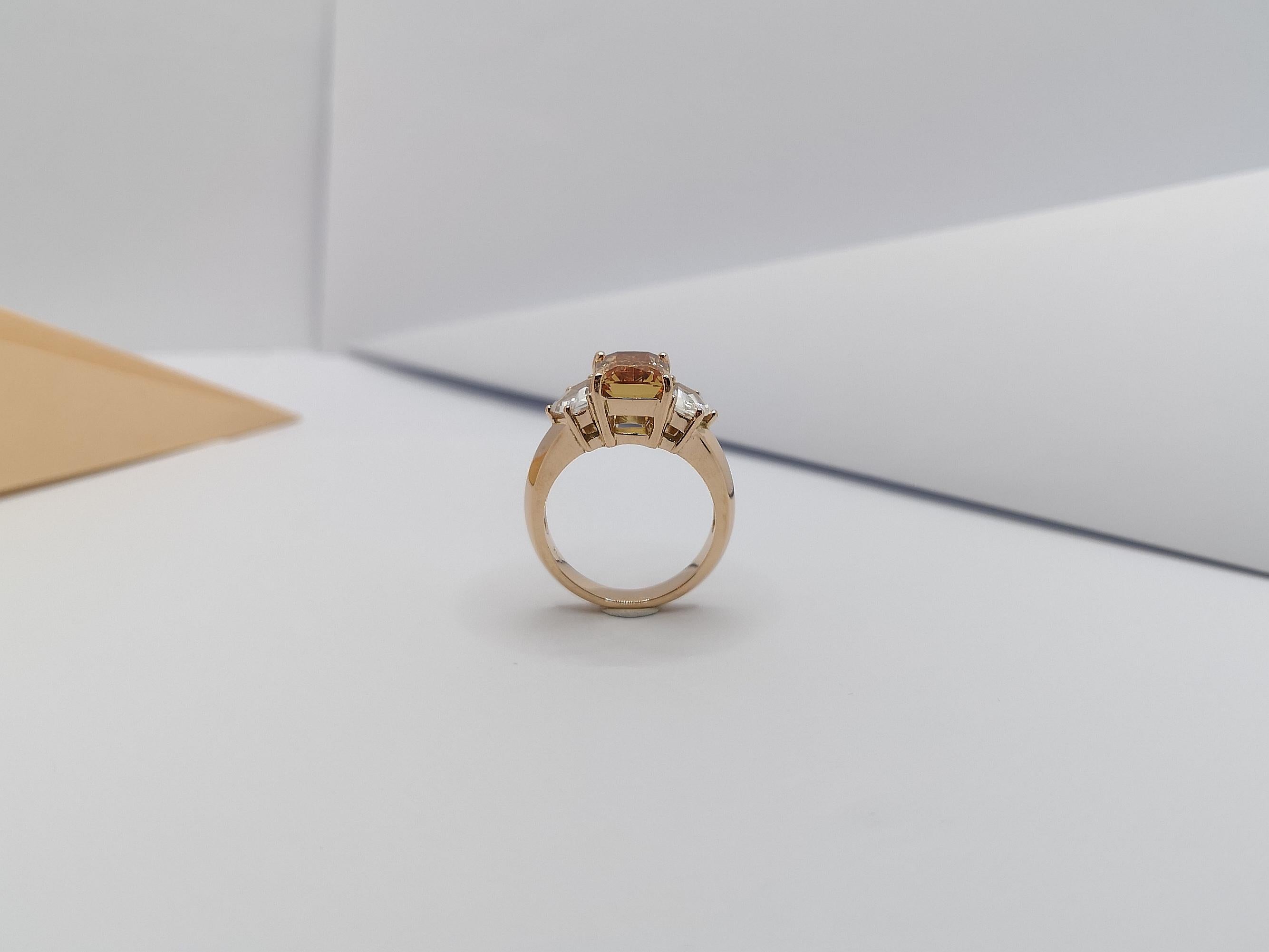 Imperial Topaz with White Sapphire Ring Set in 18 Karat Rose Gold Settings For Sale 6