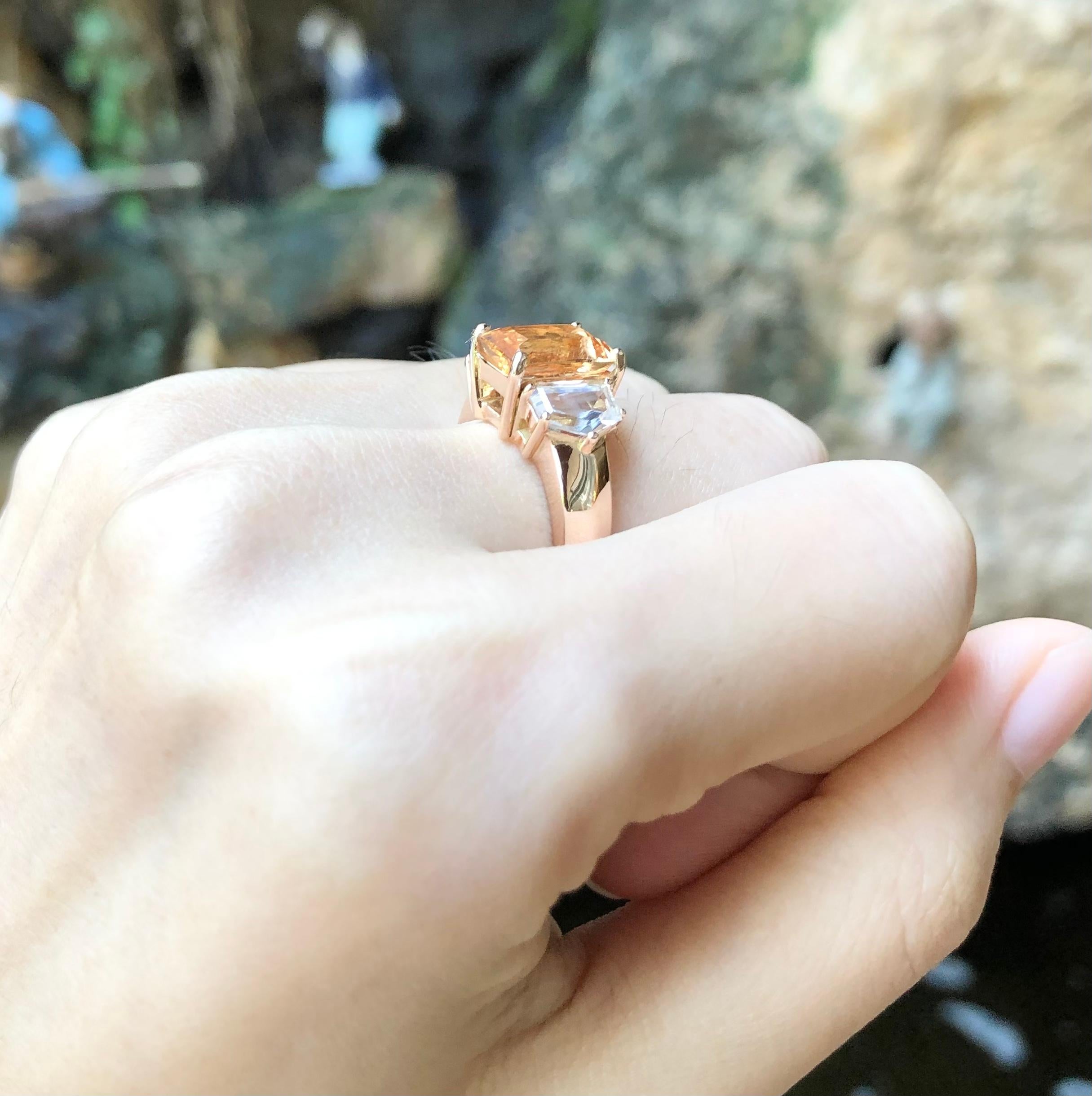 Imperial Topaz with White Sapphire Ring Set in 18 Karat Rose Gold Settings In New Condition For Sale In Bangkok, TH
