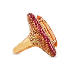 Imperial Topaz Yellow Orange Sapphire Diamond Yellow Gold Cocktail Ring