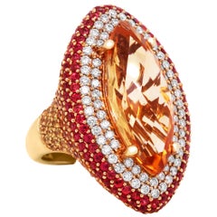 Bague cocktail impériale en or jaune, topaze jaune, saphir orange et diamant