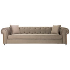 Imperial Tufted Sofa 'Taupe' with Walnut Side and Back Detail