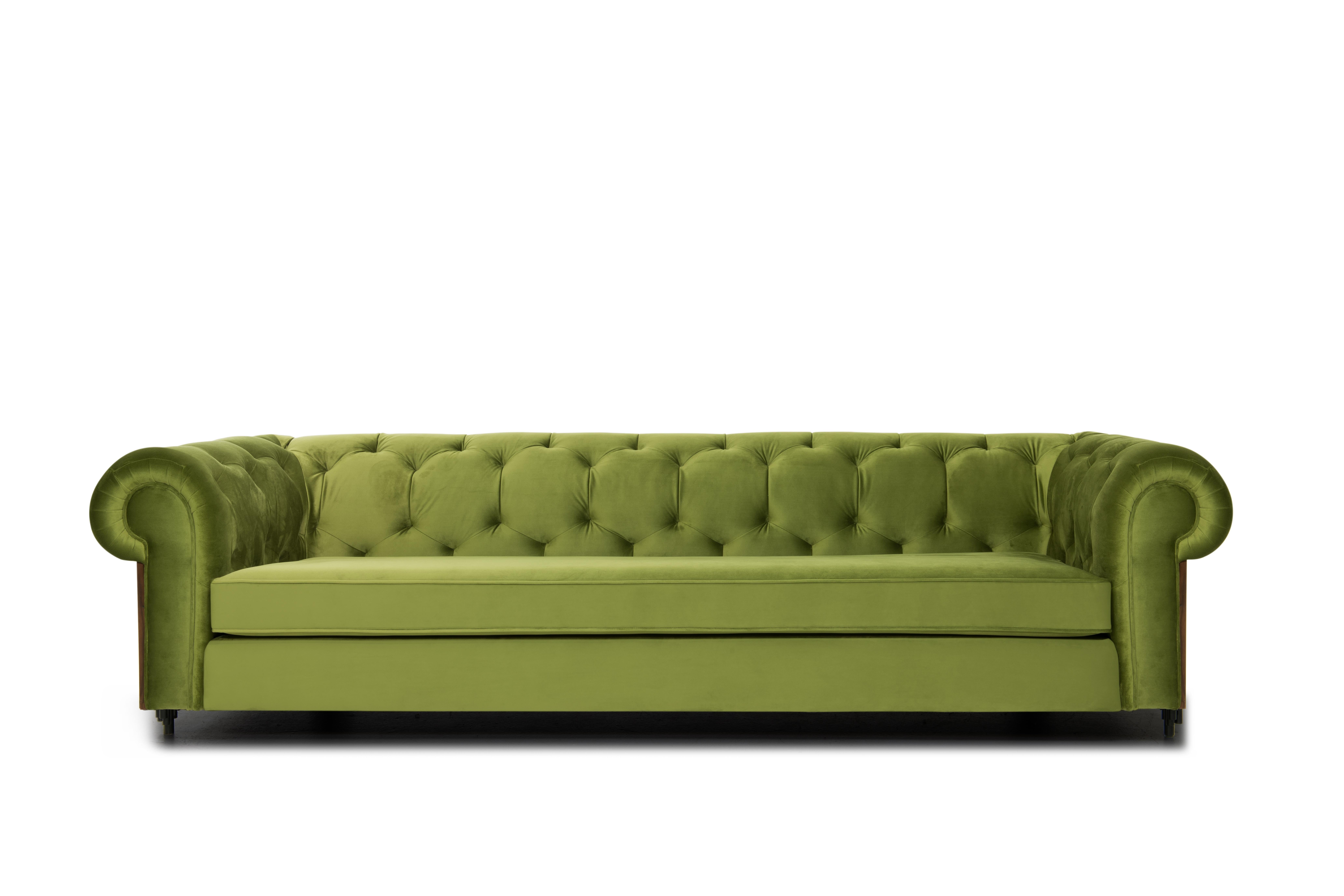 Contemporary Imperial Tufted Sofa with Walnut Side and Back Detail