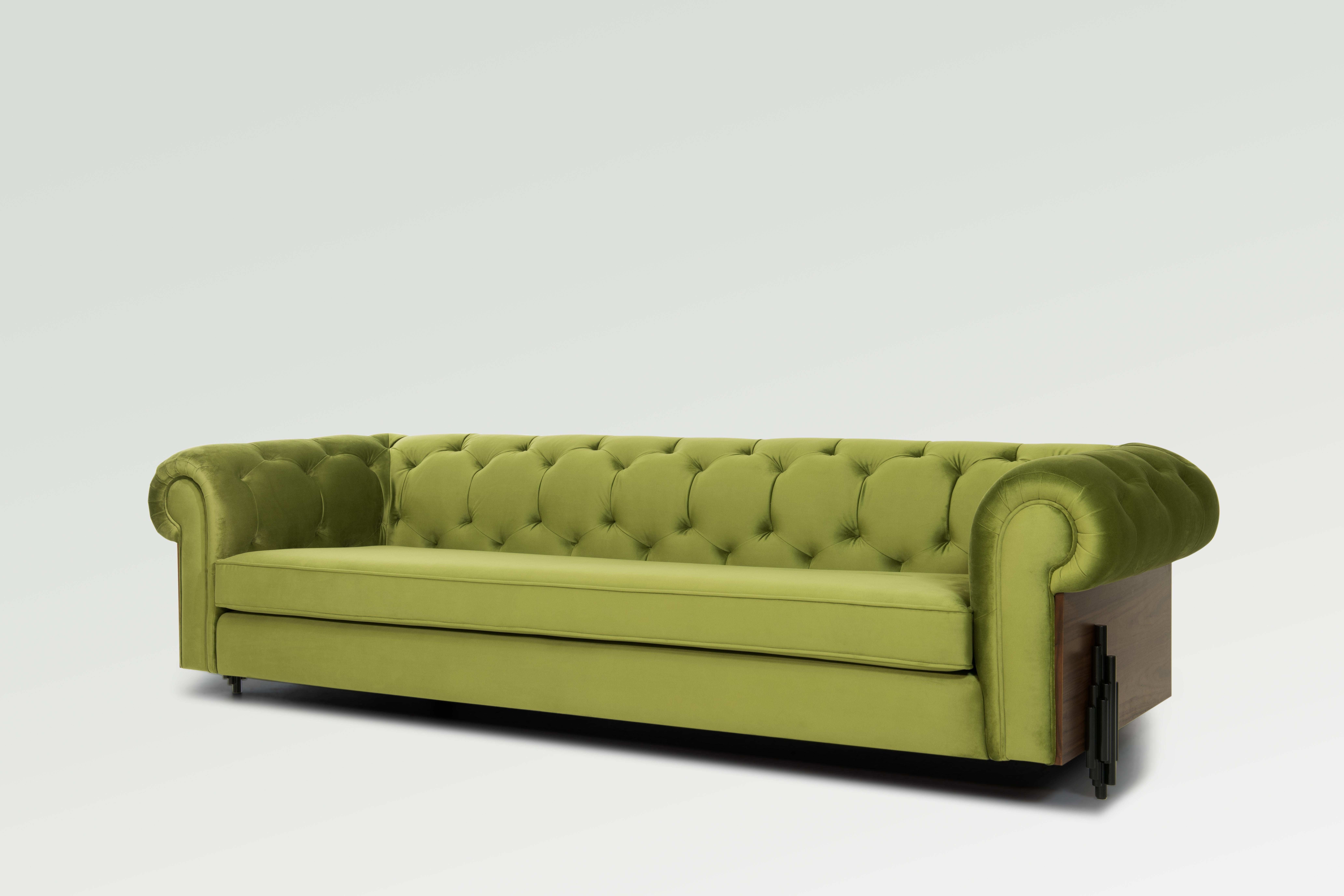 Imperial Tufted Sofa with Walnut Side and Back Detail 1